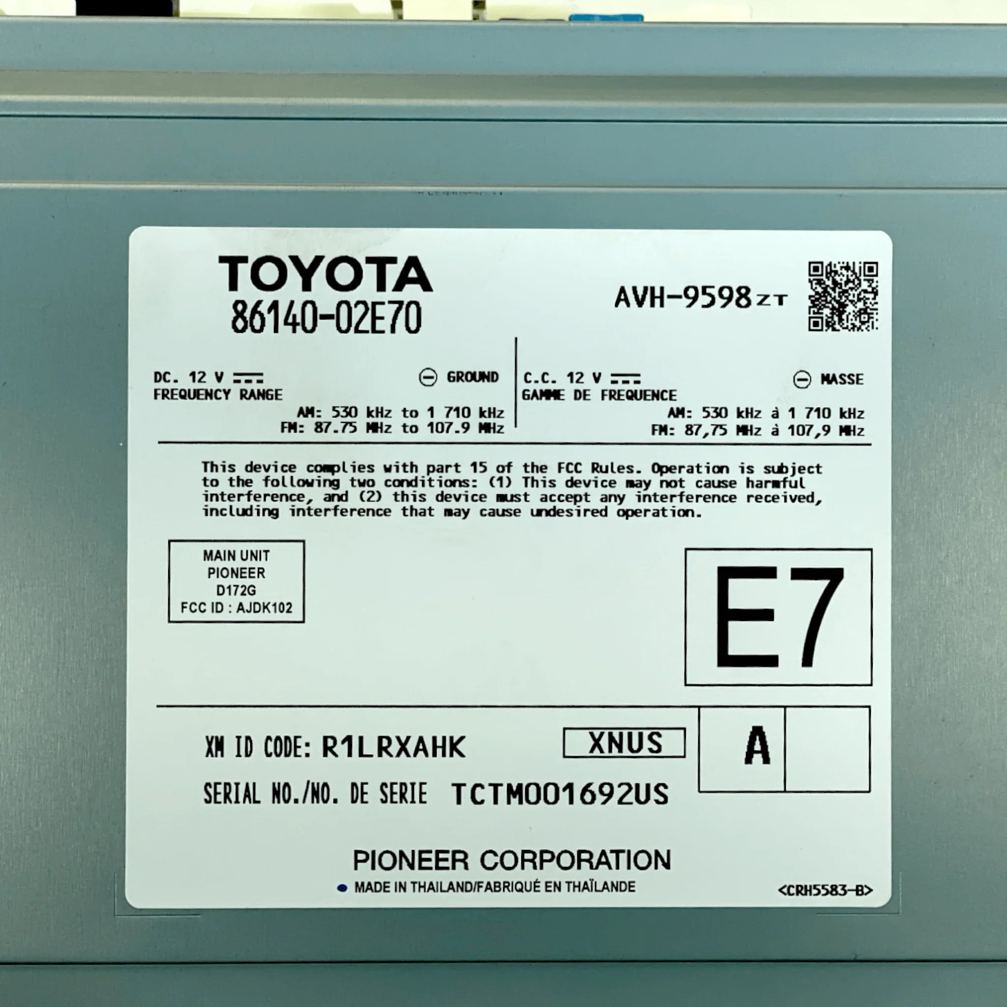 86140-02E70 Genuine Toyota Navigation Display Screen Receiver 3.0 For Rav4