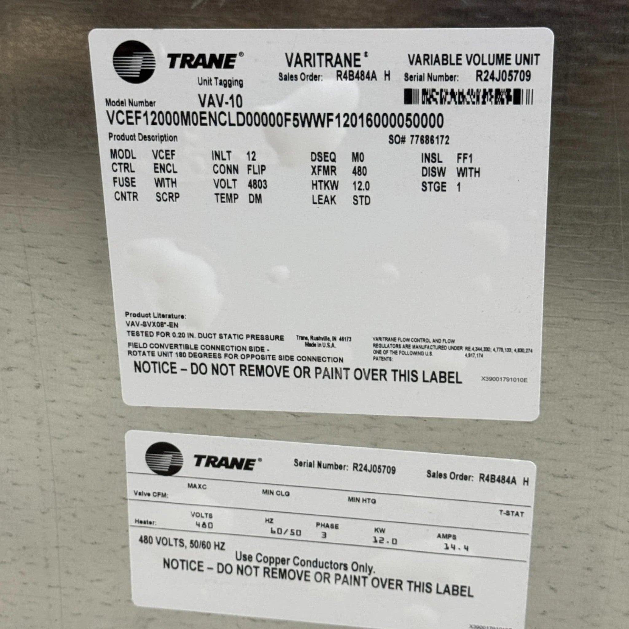 VCEF Trane Variable Volume Unit