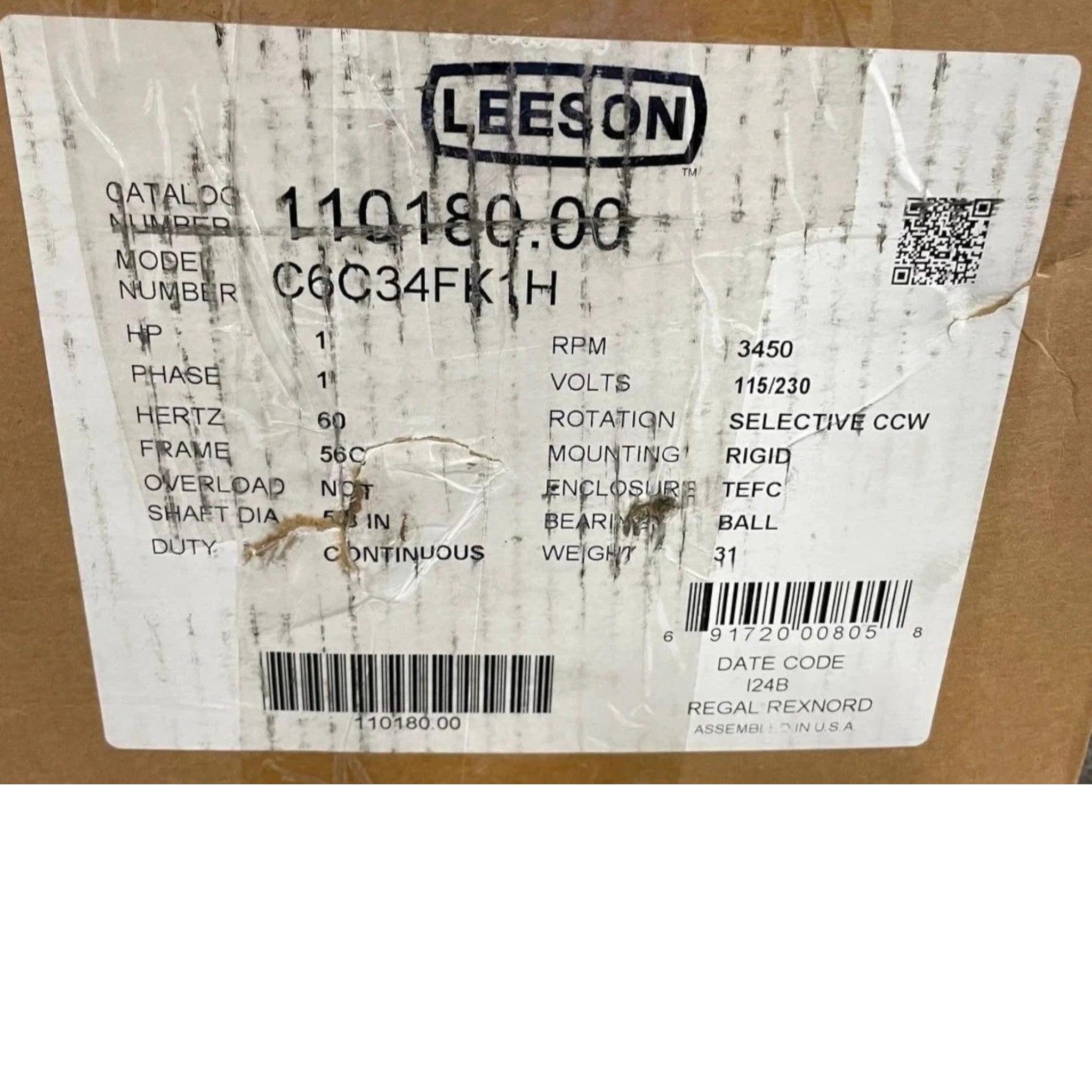 110180.00 Leeson General Purpose Motor 115/230V
