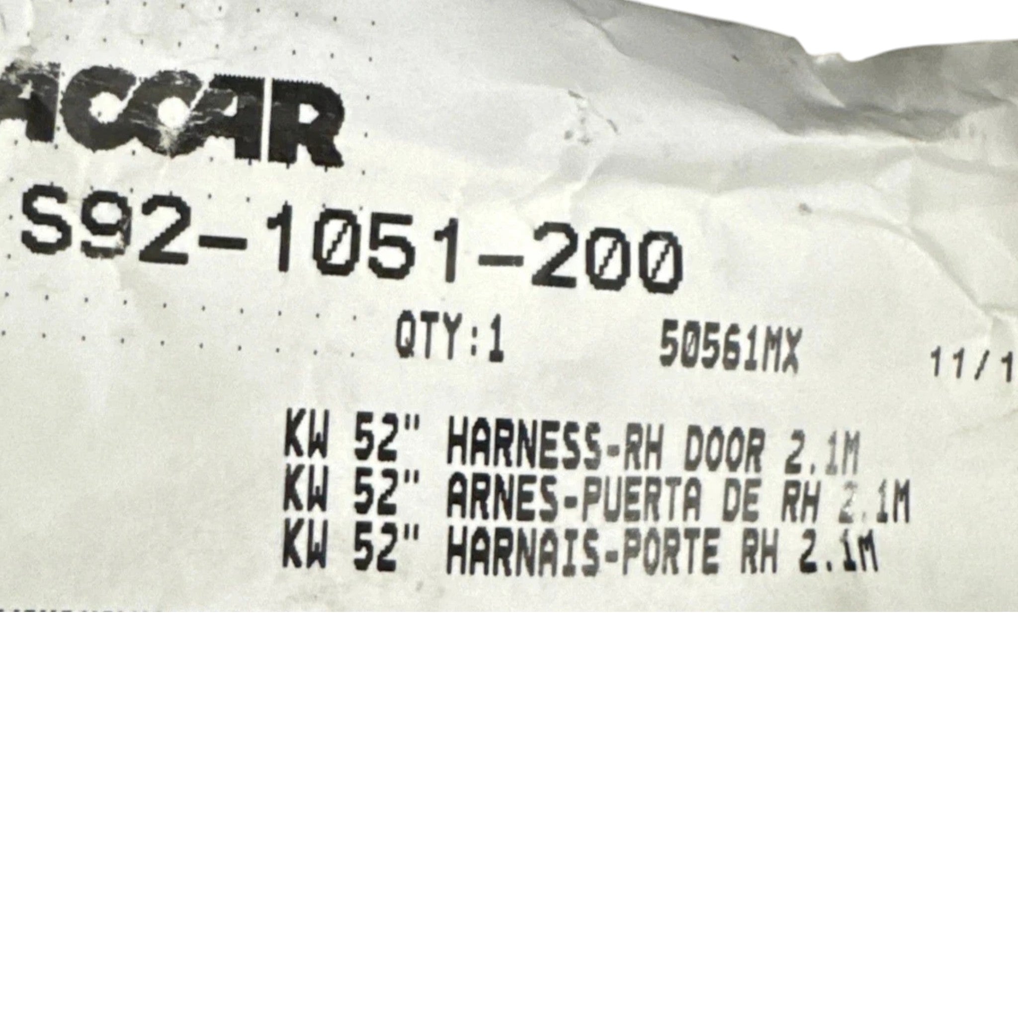 S92 1051 200 Genuine Paccar Right Door Wiring Harness