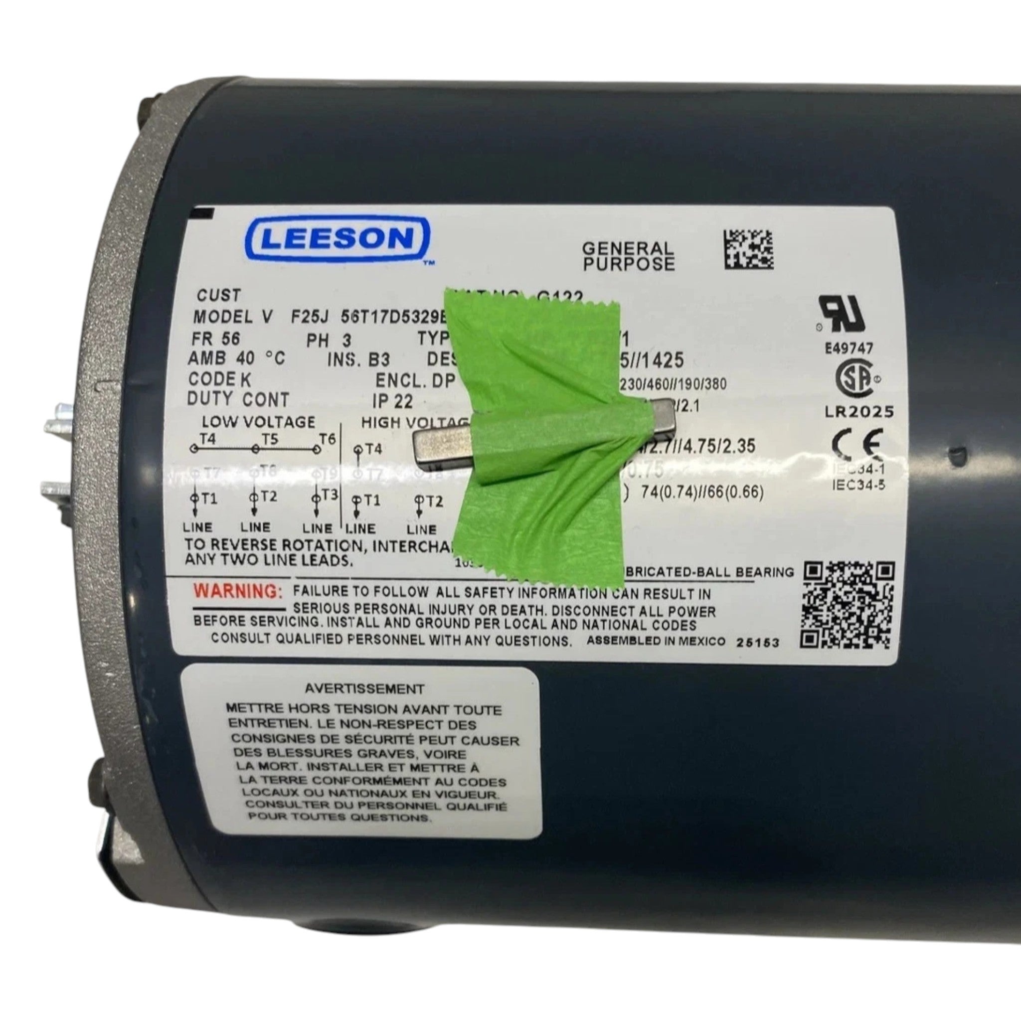 056T17D5329 Genuine Leeson Fan Motor 208-230/460 190/380V