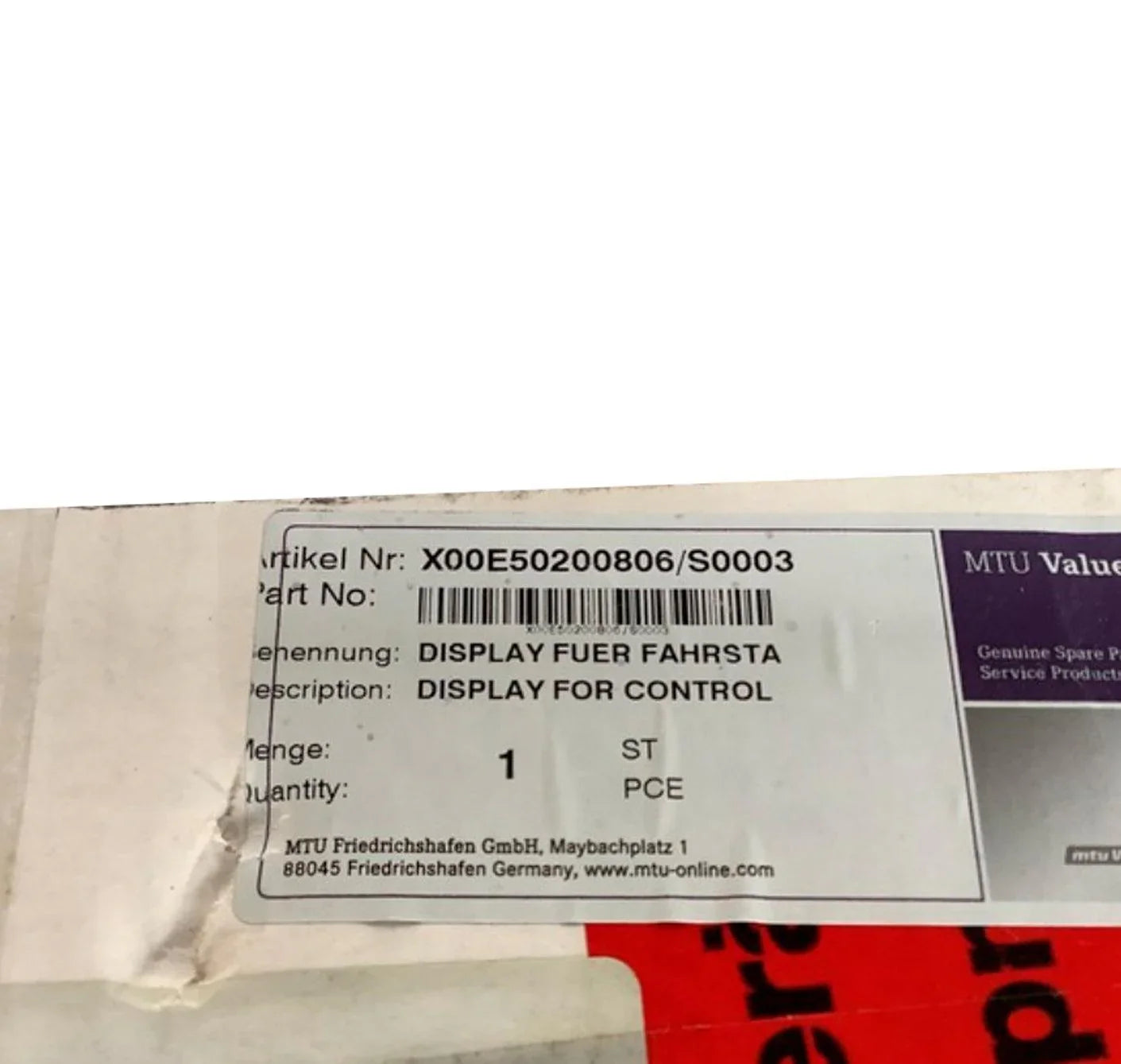 X00E50200806/S0003 Genuine MTU Control Display HV1000