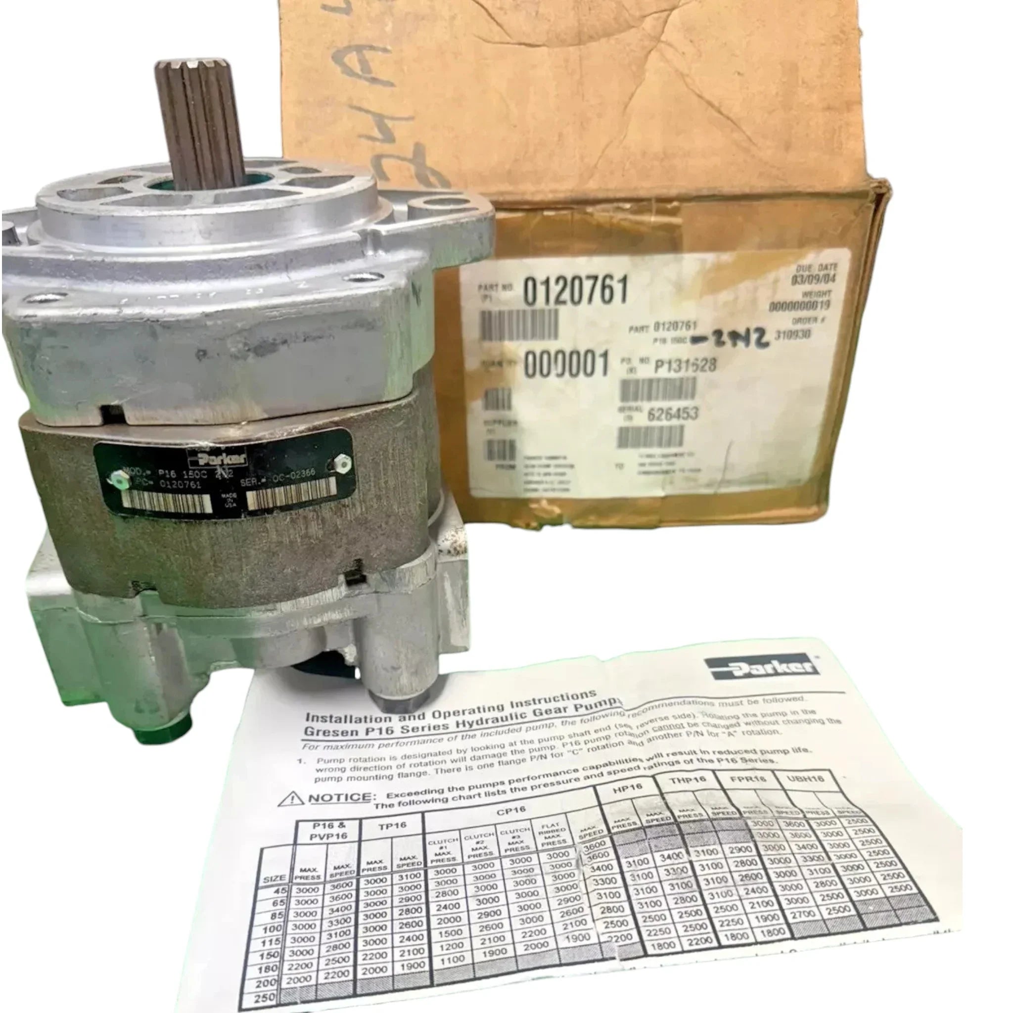P16-150C-2S2 Genuine Parker Hydraulic Gear Pump