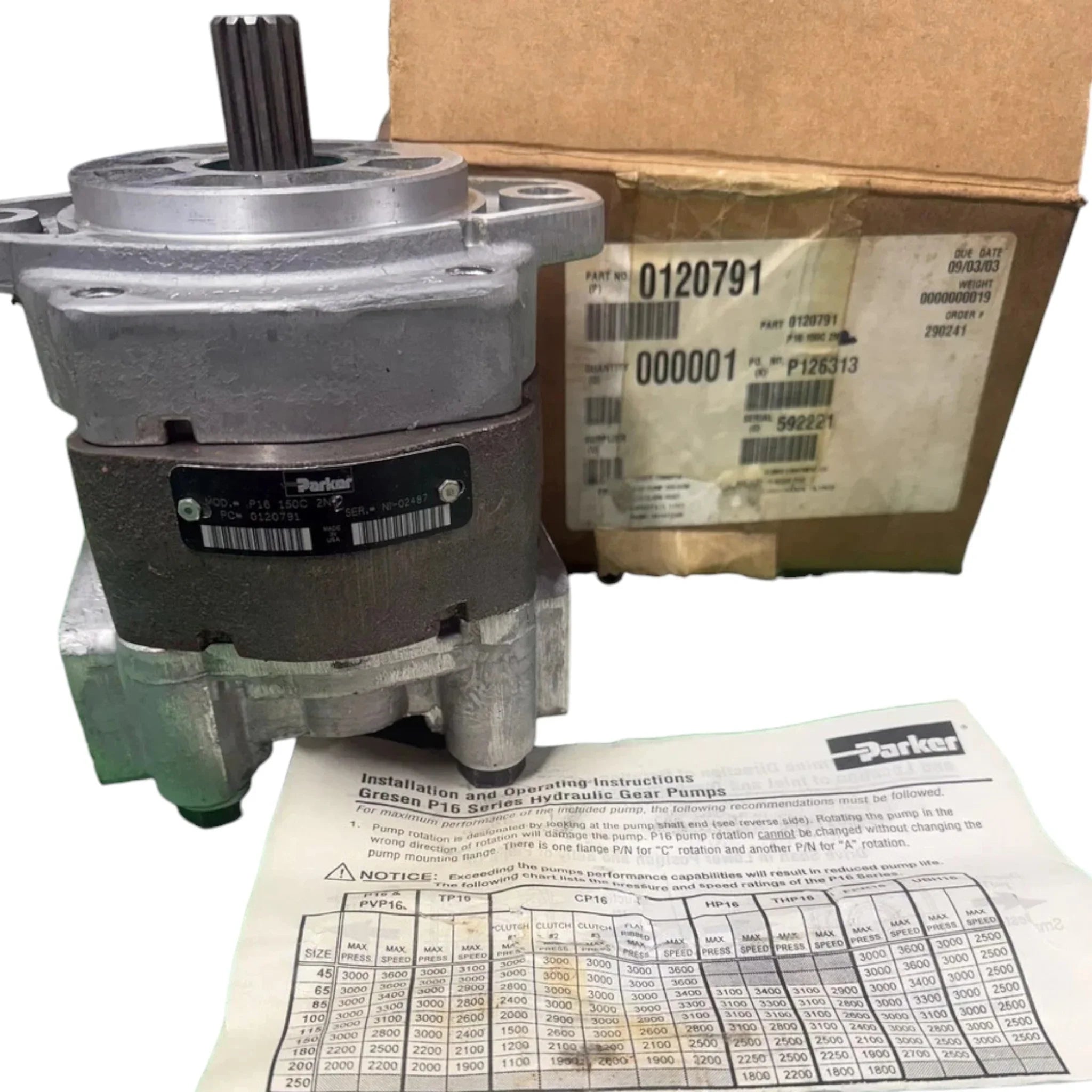 P16-150C-2N2 Genuine Parker Hydraulic Gear Pump