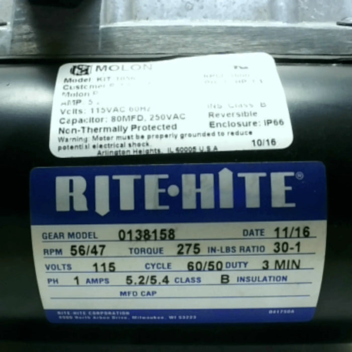 0138158 Genuine Rite Hite Gear Motor Single Phase