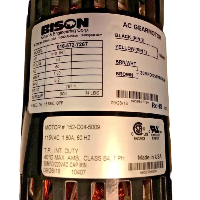 016-572-7267 Bison AC Gear Motor 572 Series