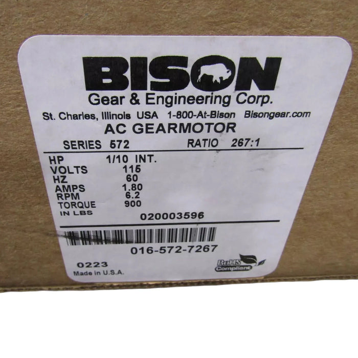 016-572-7267 Bison AC Gear Motor 572 Series