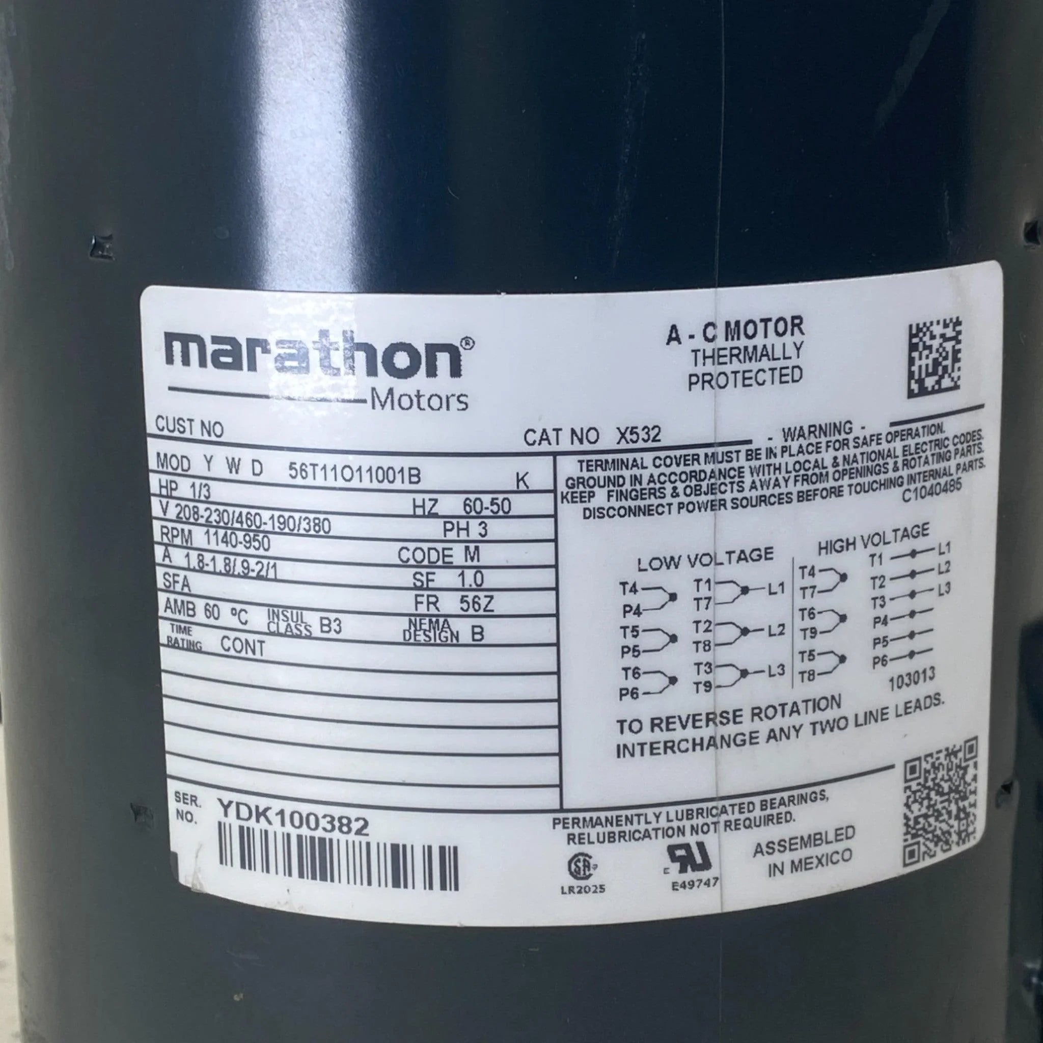 056T11O11001B Genuine Marathon Electric Motor X532