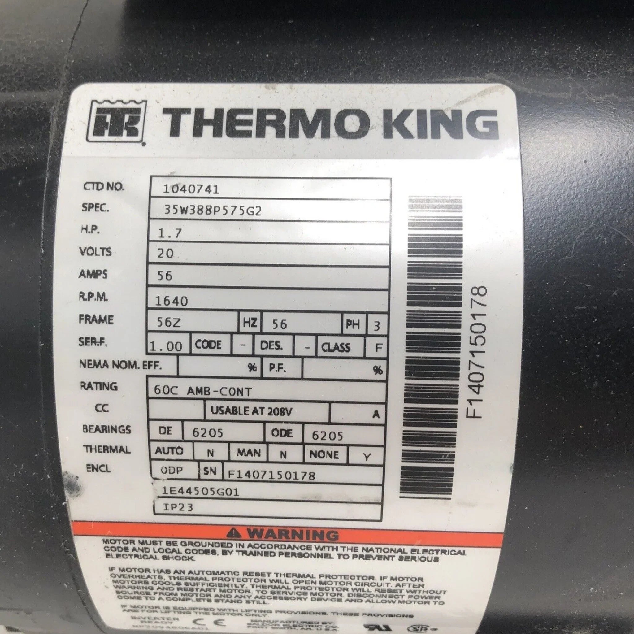 1040741 Genuine Thermo King Evaporator Motor Assembly