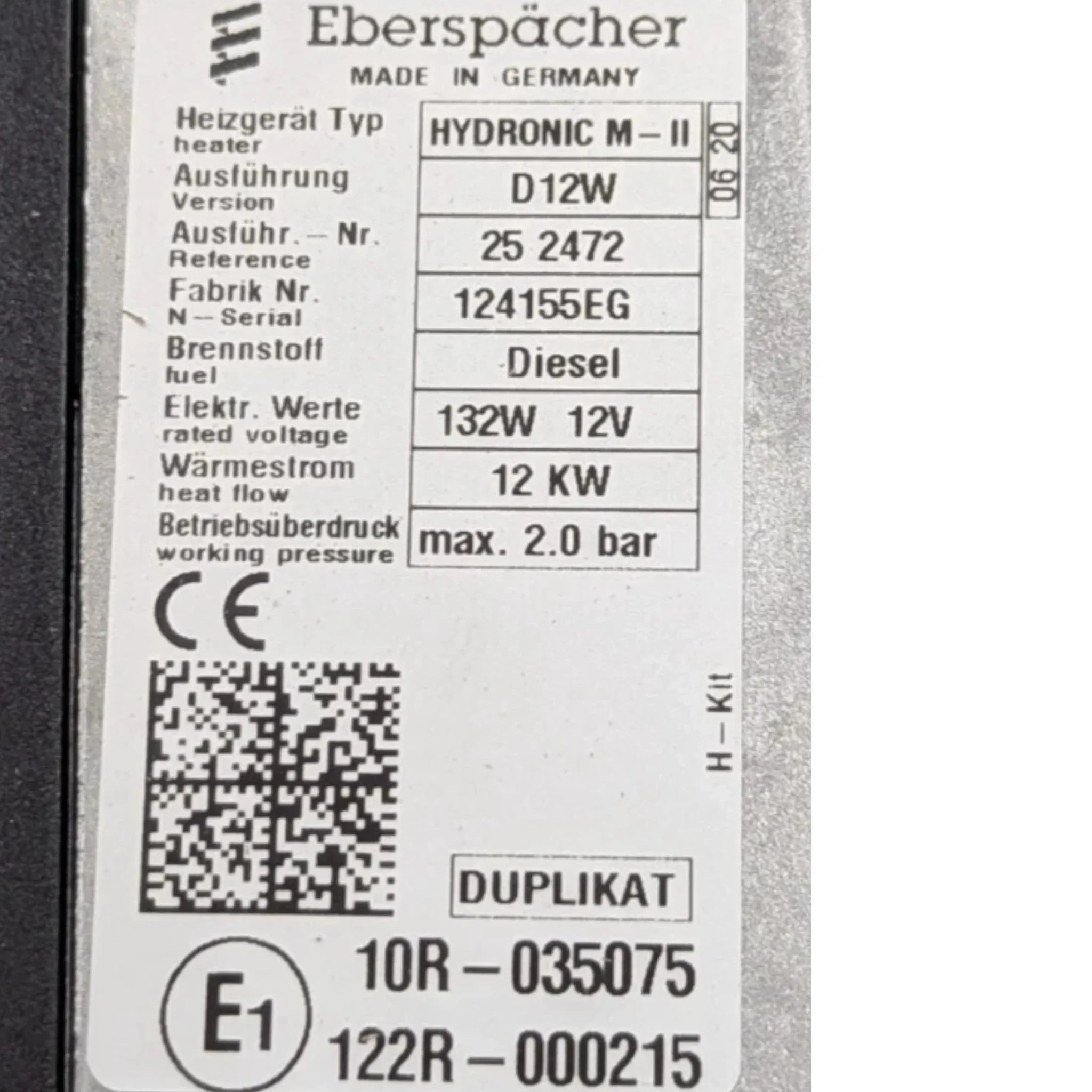 10R-035075 Genuine Espar Hydronic M Diesel Water Heater 12V