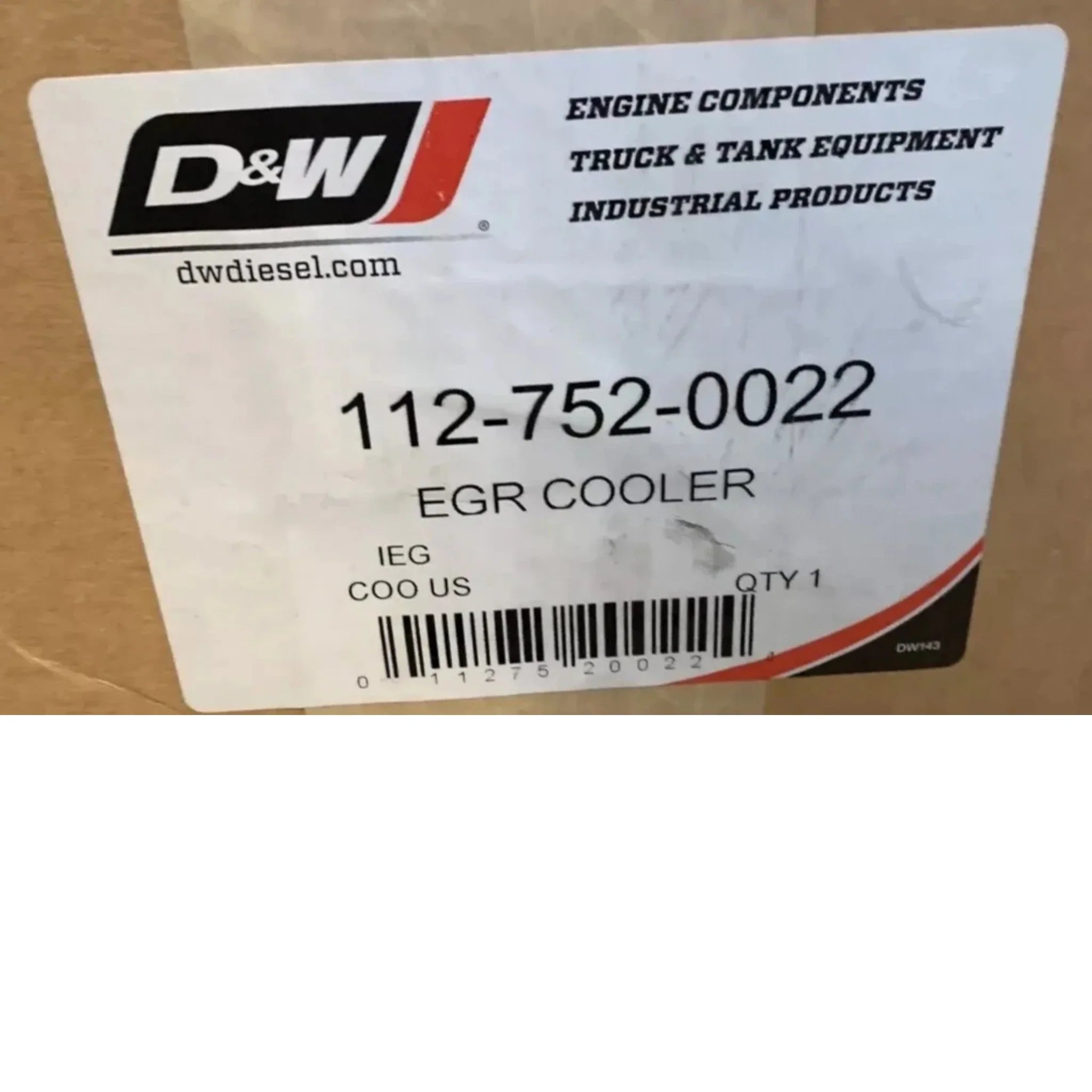 112-752-0022 D&W EGR Exhaust Gas Recirculation Cooler