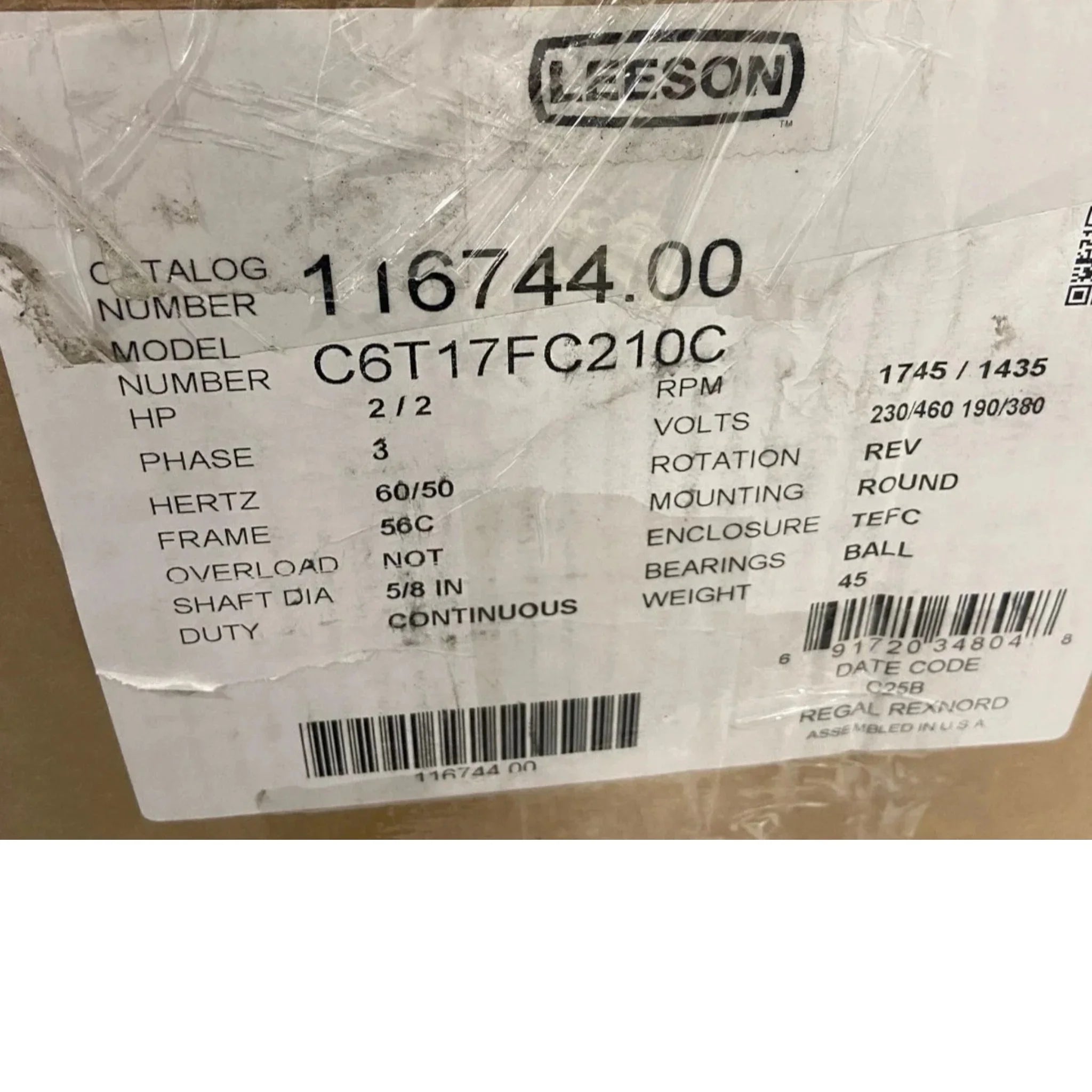 116744.00 Leeson Electric Motor 230-460V