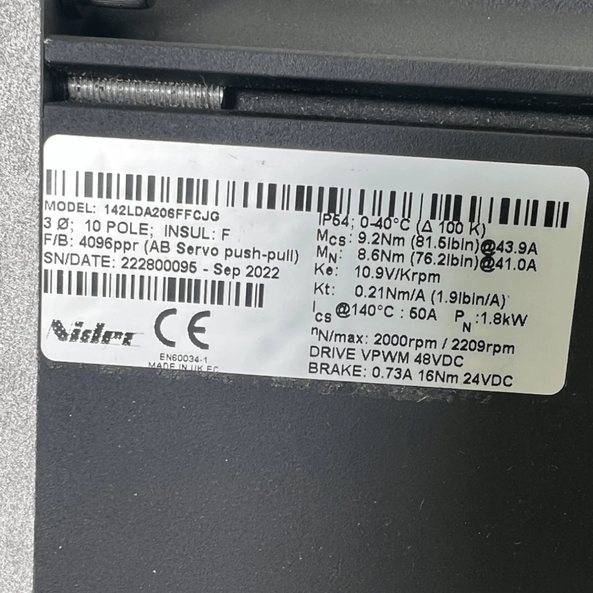 142LDA206FFCJG OEM Nidec Control Techniques Unimotor AB Servo