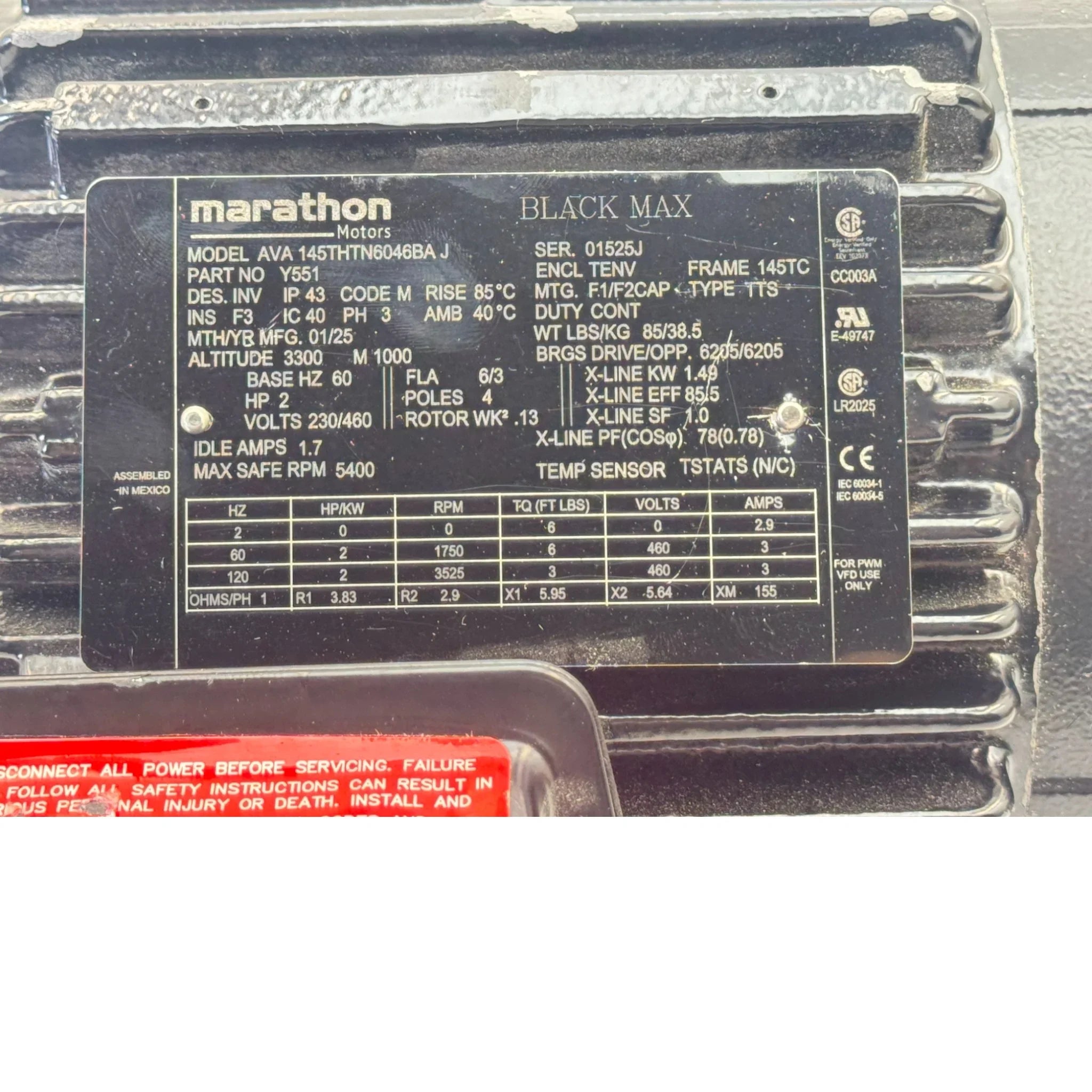 145THTN6046BAJ Genuine Marathon Inverter Vector Duty Motor 230/460V