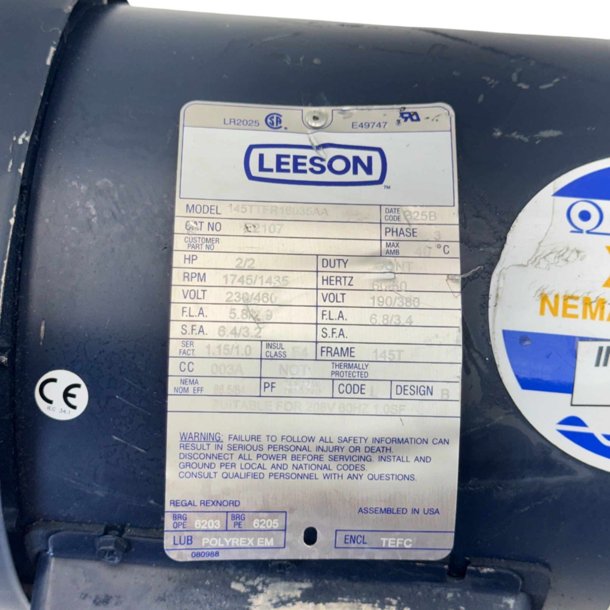 145TTFR16035 Leeson General Purpose Motor
