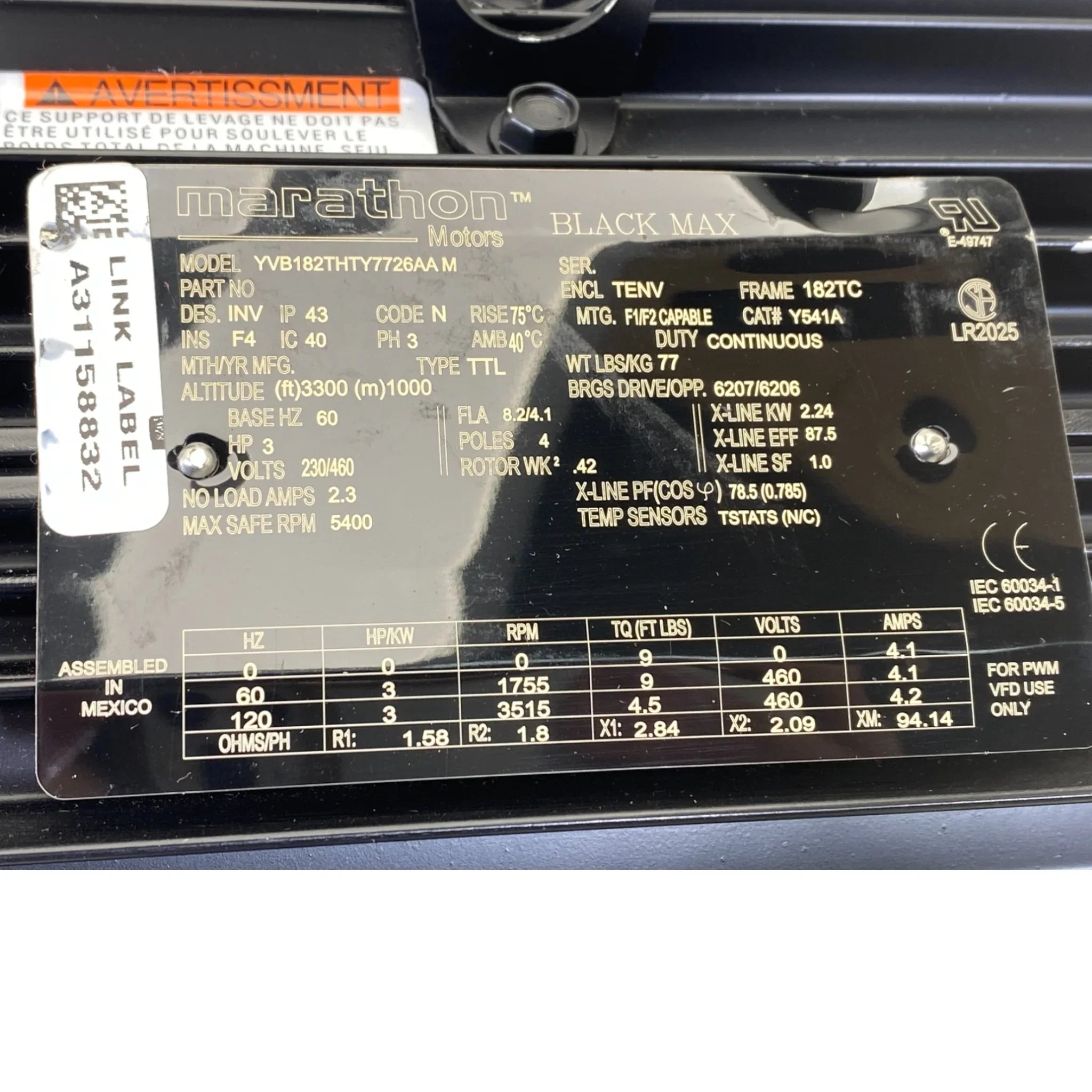 182THTY7726 Marathon Black Max Inverter Duty Variable Speed Motor