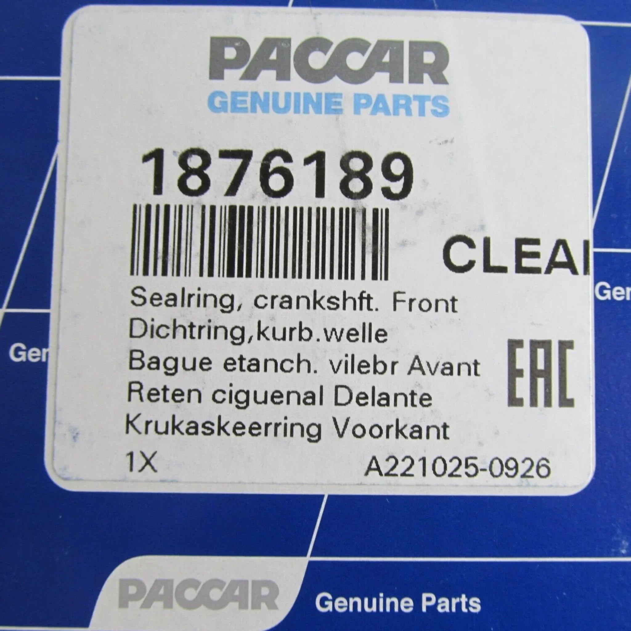 1876189PE Genuine Paccar Front Cover Crankshaft Ring-Sealing