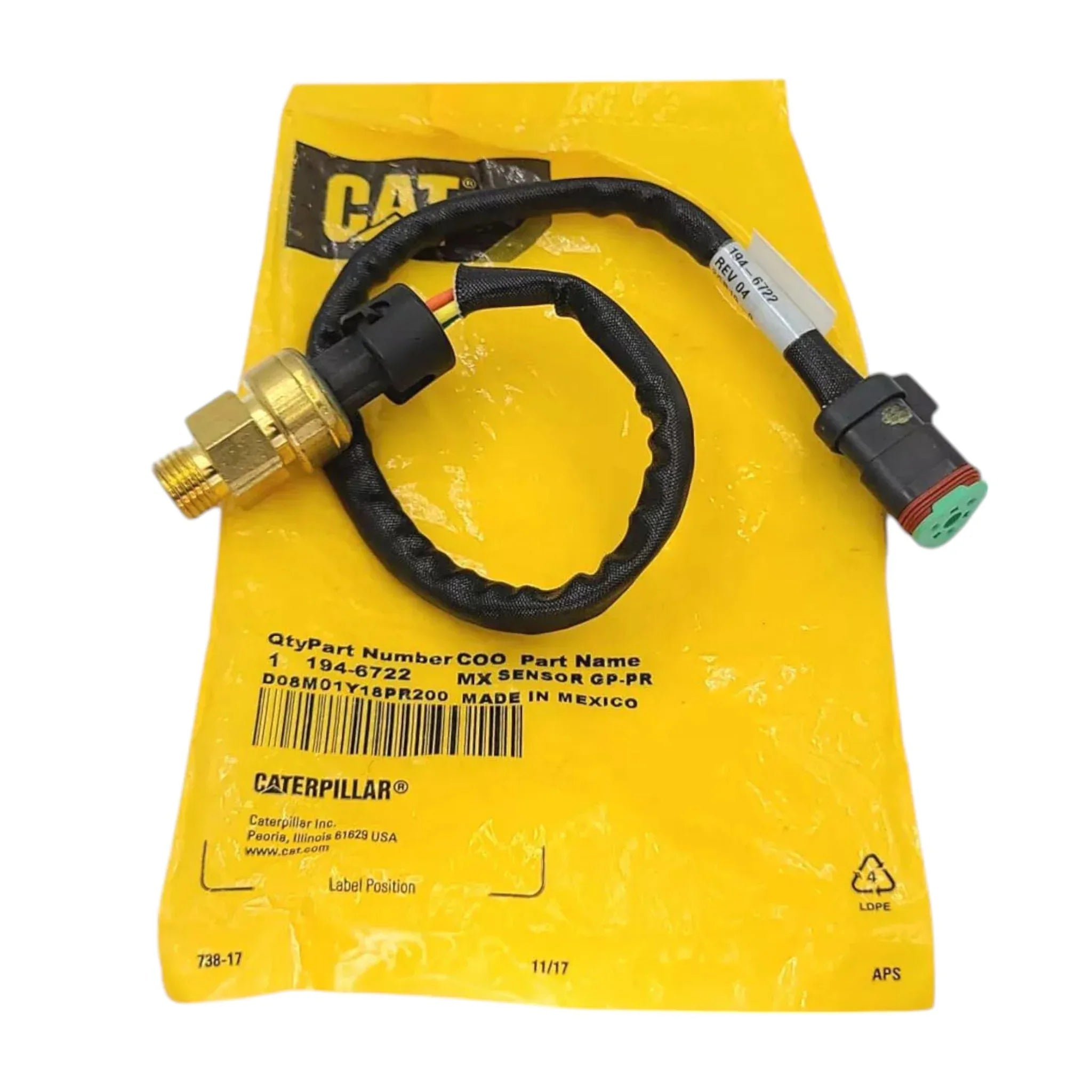 194-6722 CAT 116kPa Brass Pressure Sensor