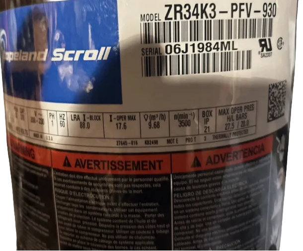 ZR34K3-PFV-930 Copeland Scroll Compressor