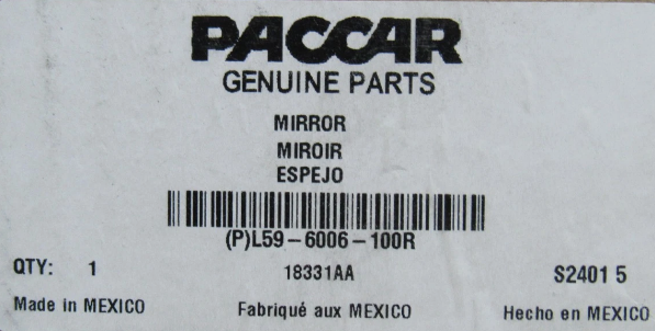 L596006100R Genuine Paccar Hood Mirror Right