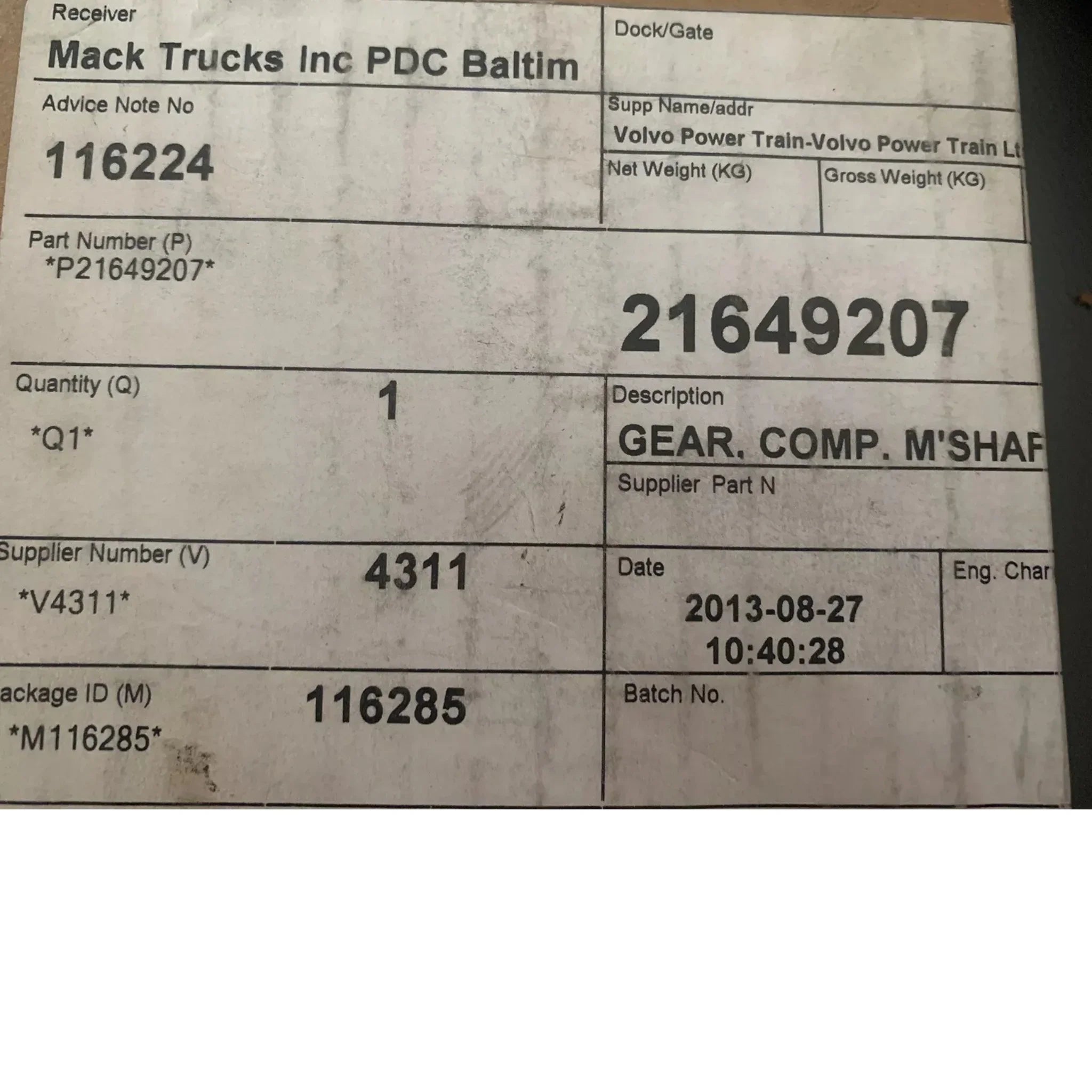 25502562 Genuine Mack Main Drive Gear