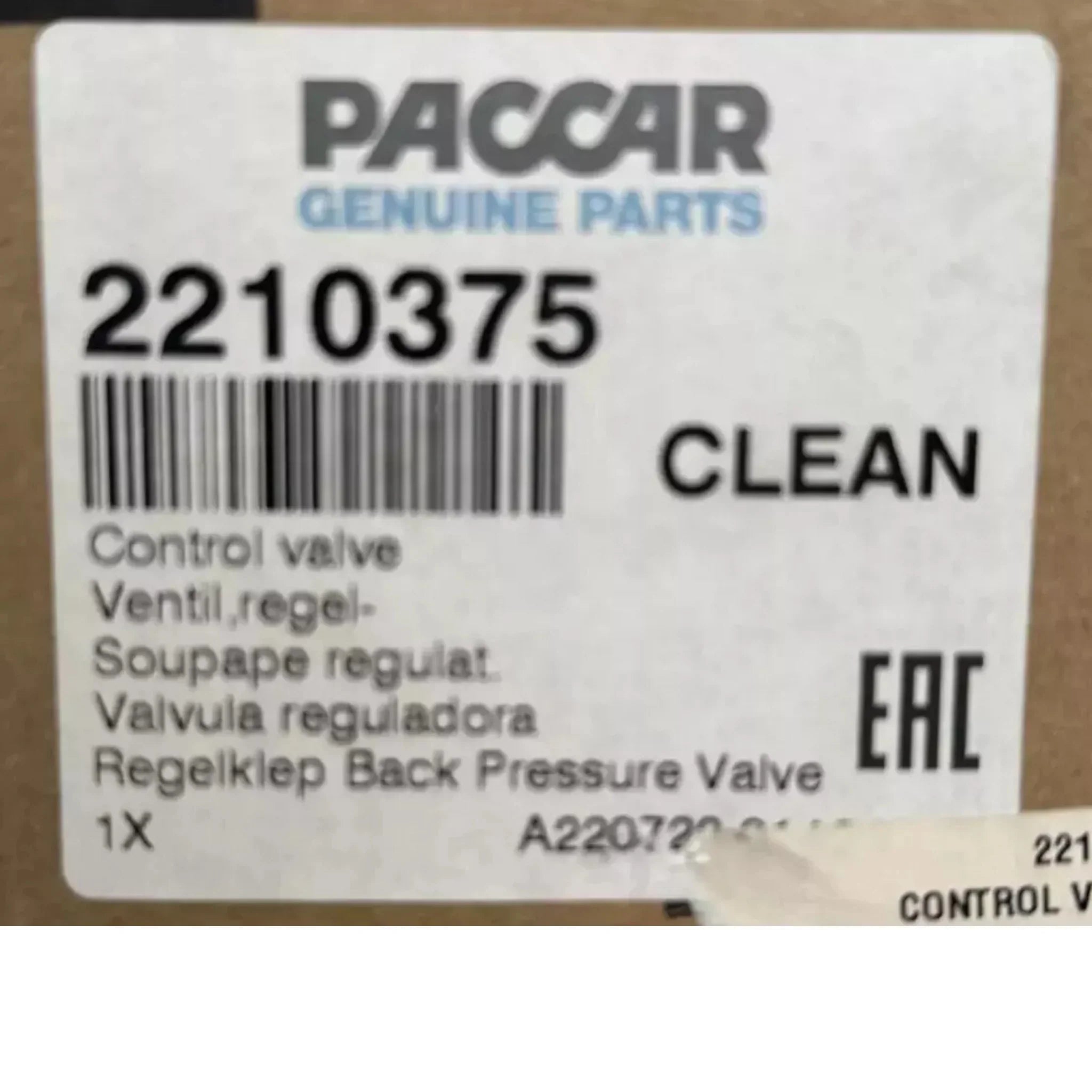2210375PEX Genuine Paccar Back Pressure Control Valve