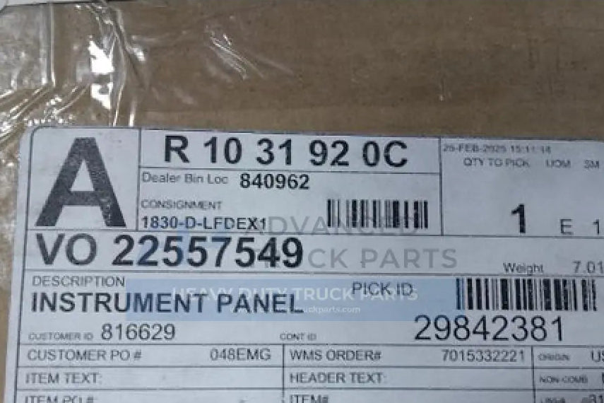 22557549 Genuine Mack Instrument Panel