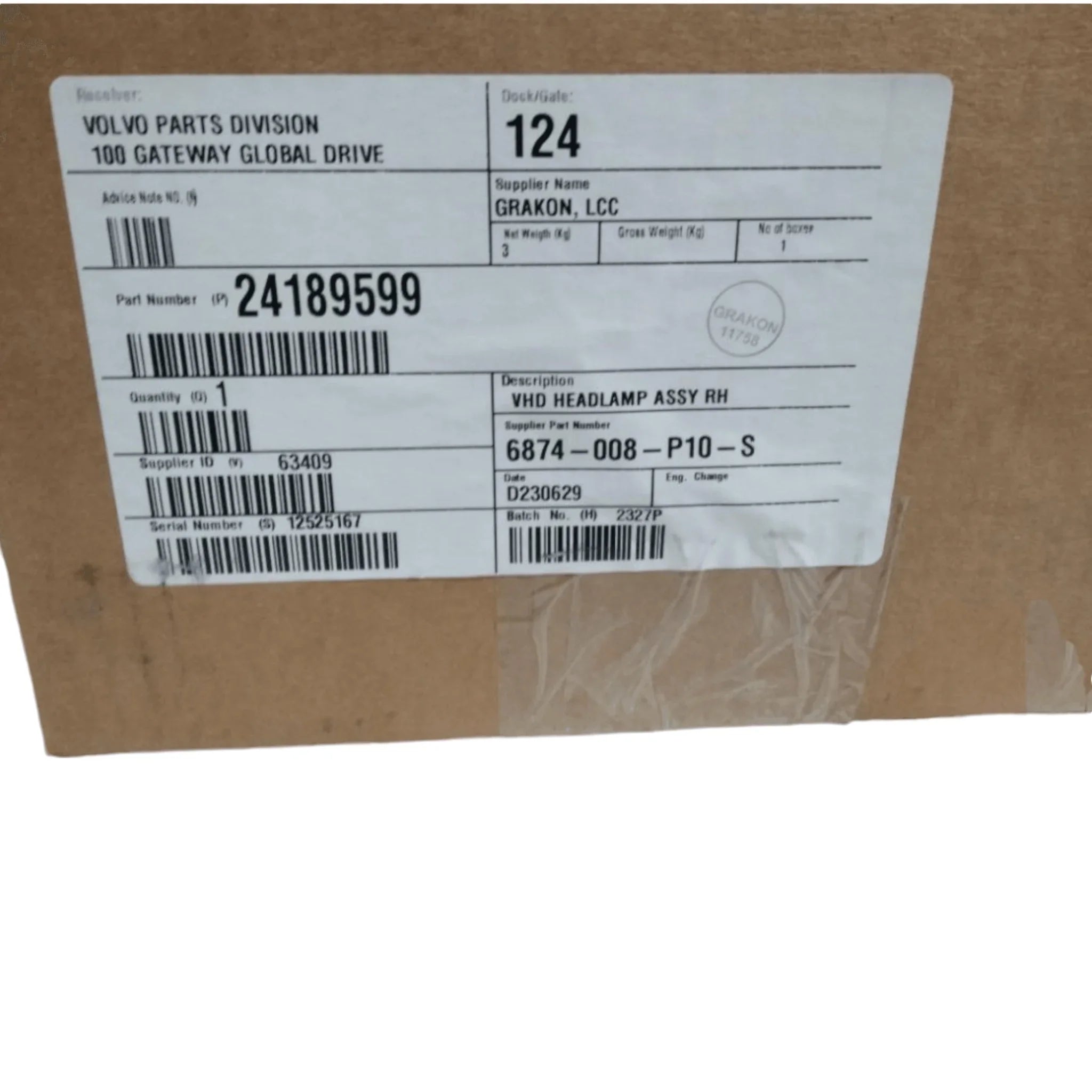 24189599 Genuine Volvo Headlamp - Truck To Trailer