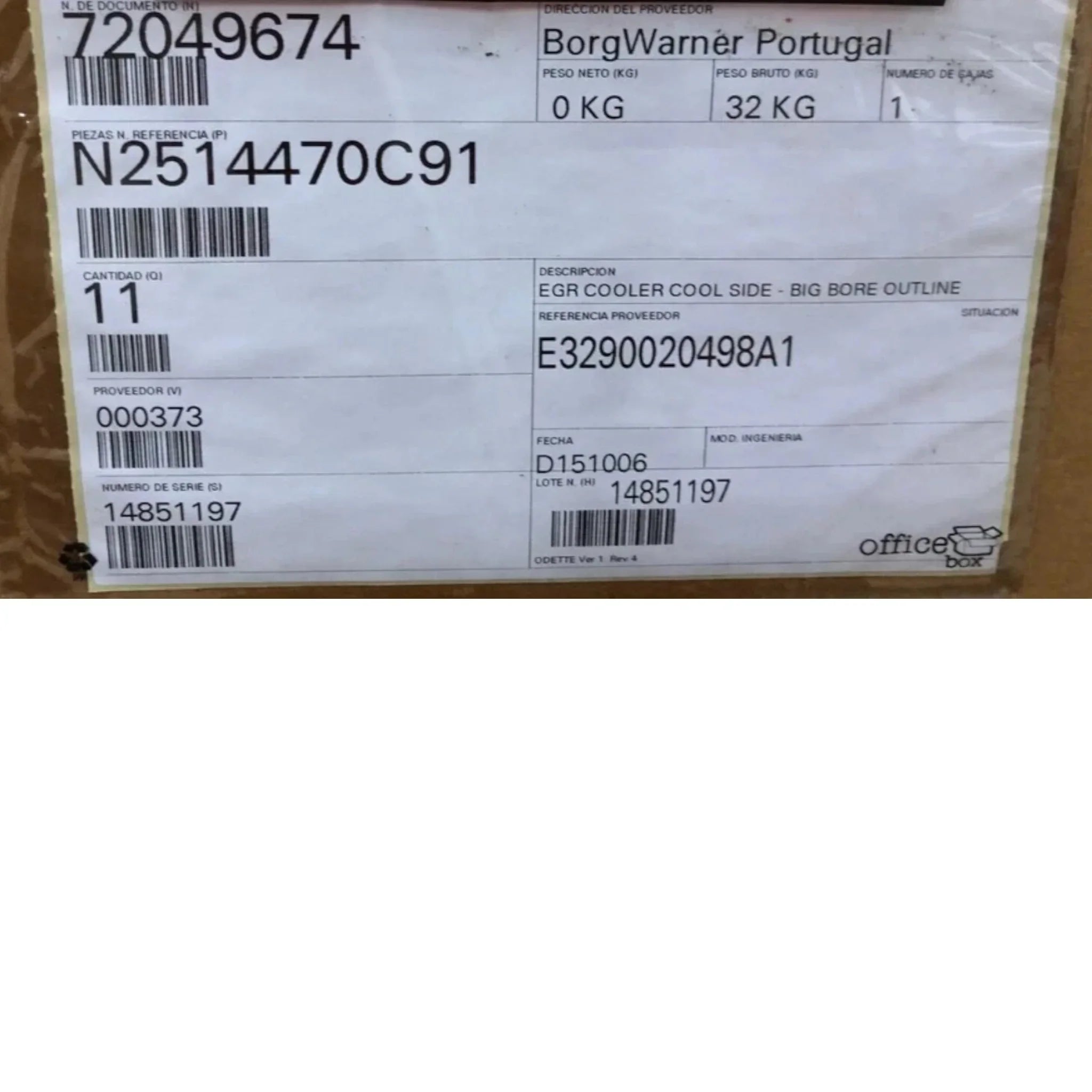 2514470C91 Genuine International EGR Exhaust Gas Recirculation Cooler