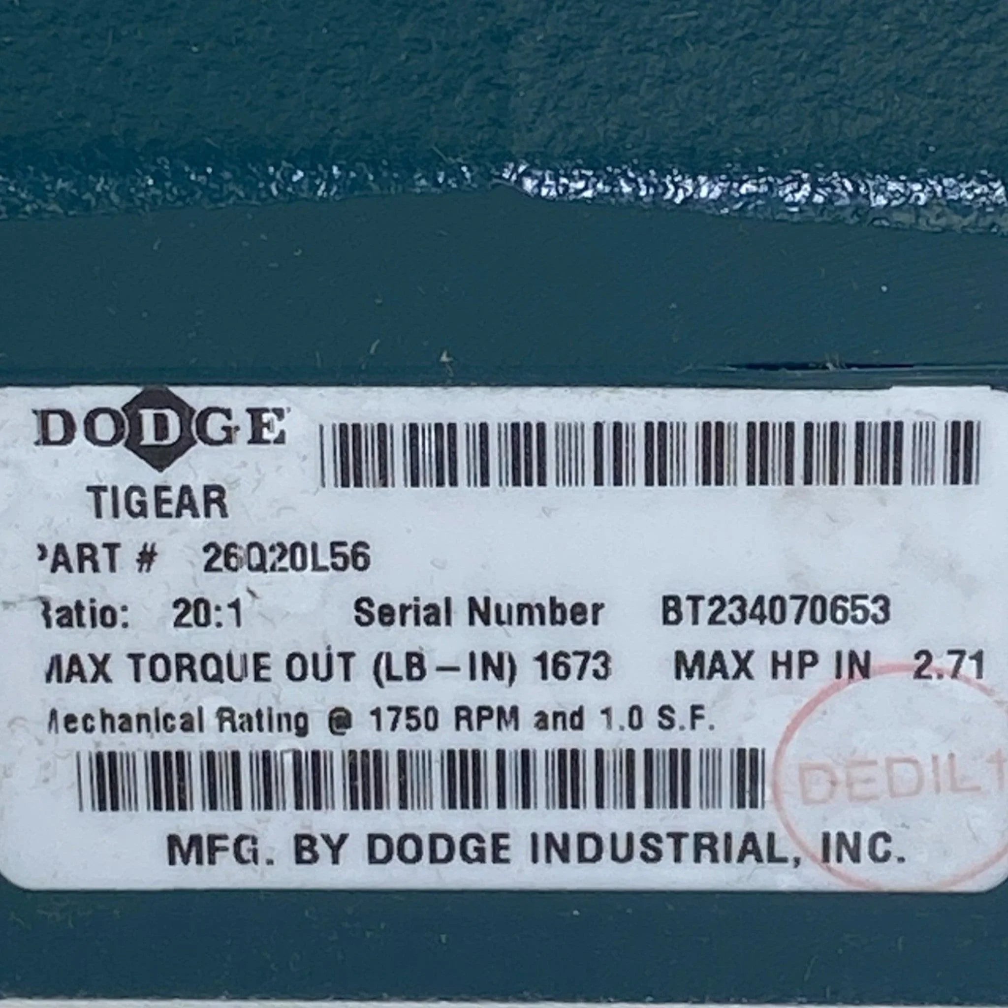 26Q20L56 Genuine Dodge Tigear Speed Reducer 20:1 Ratio