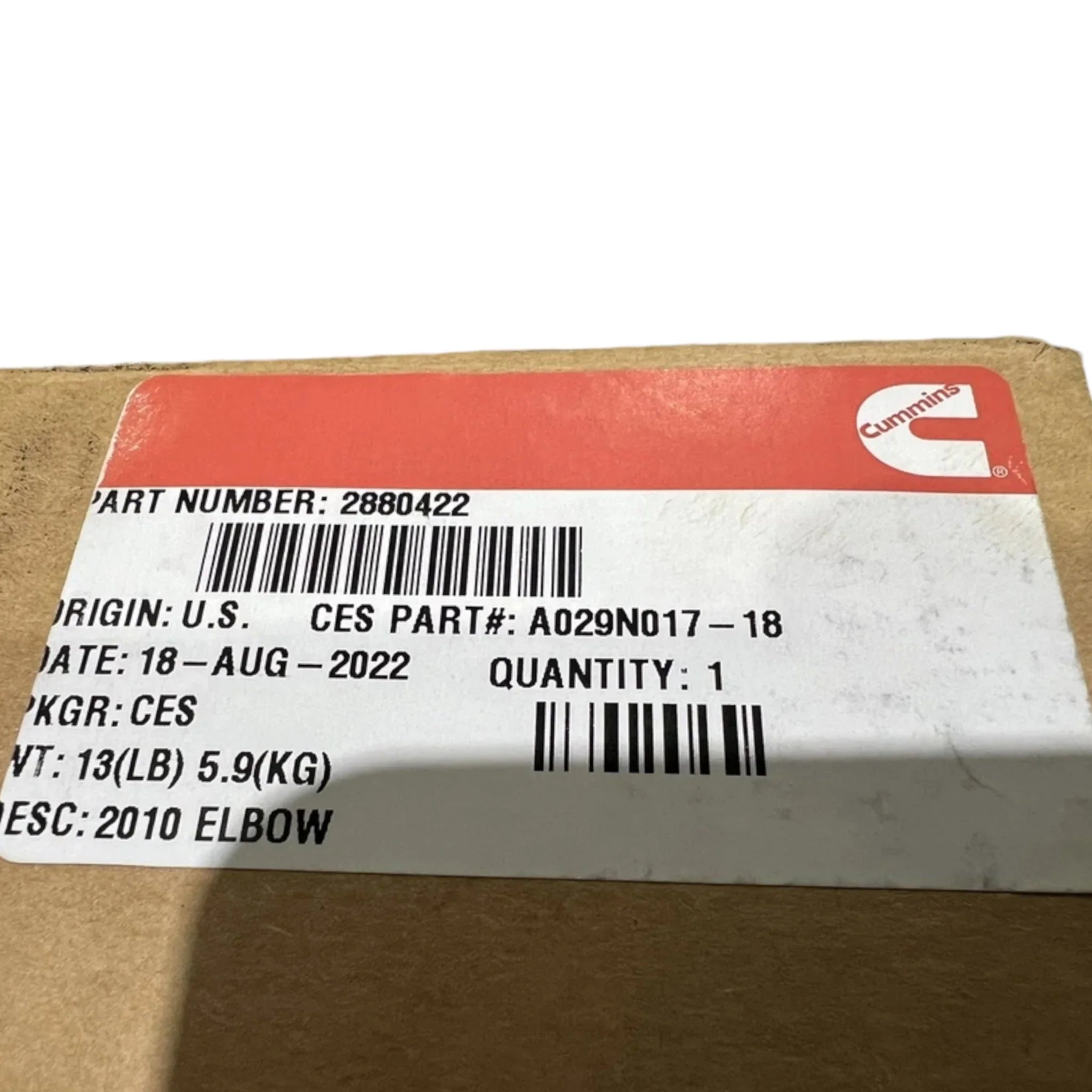 2880422 Genuine Cummins Tube Connector Elbow