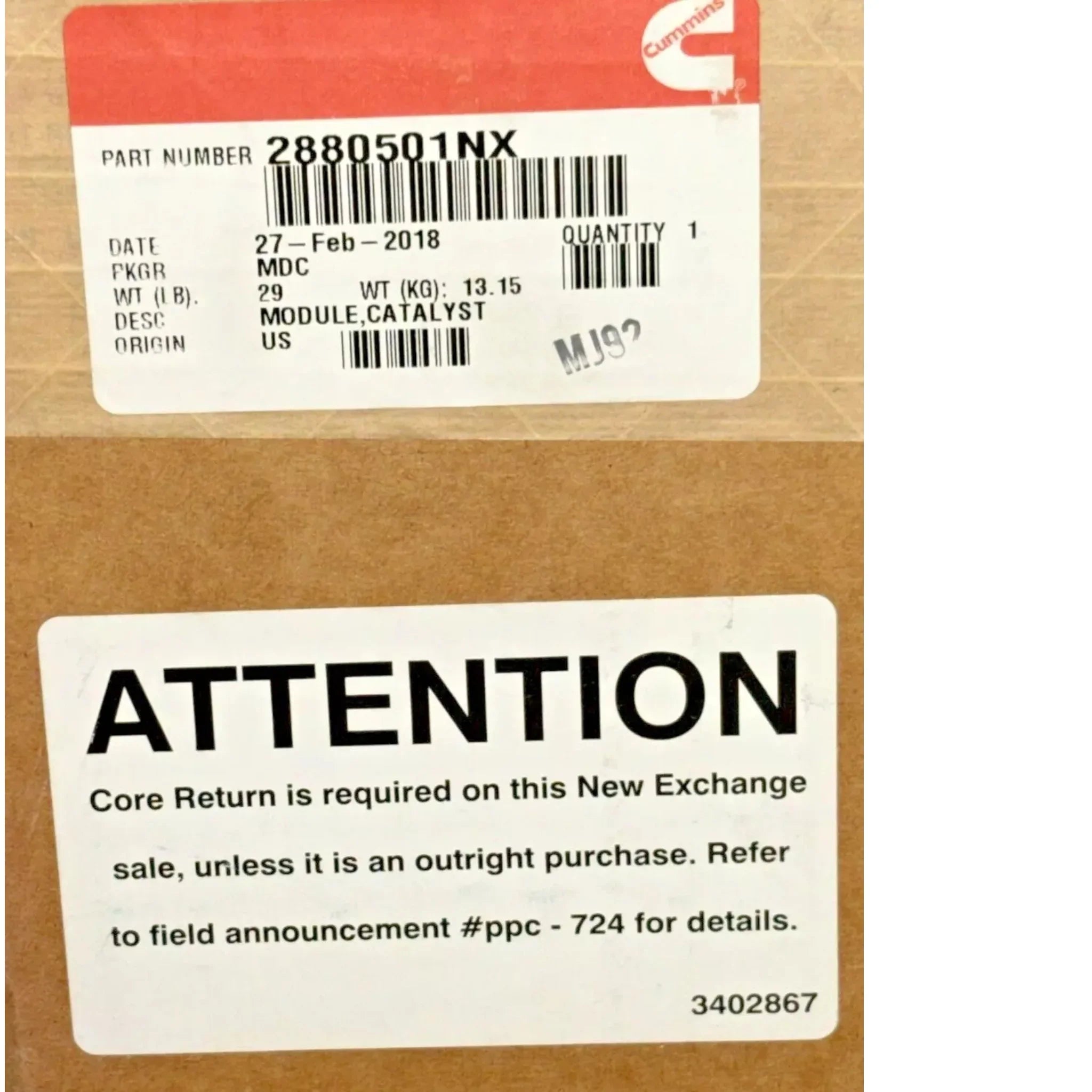 2880501RX Genuine Cummins Inlet Catalyst Module