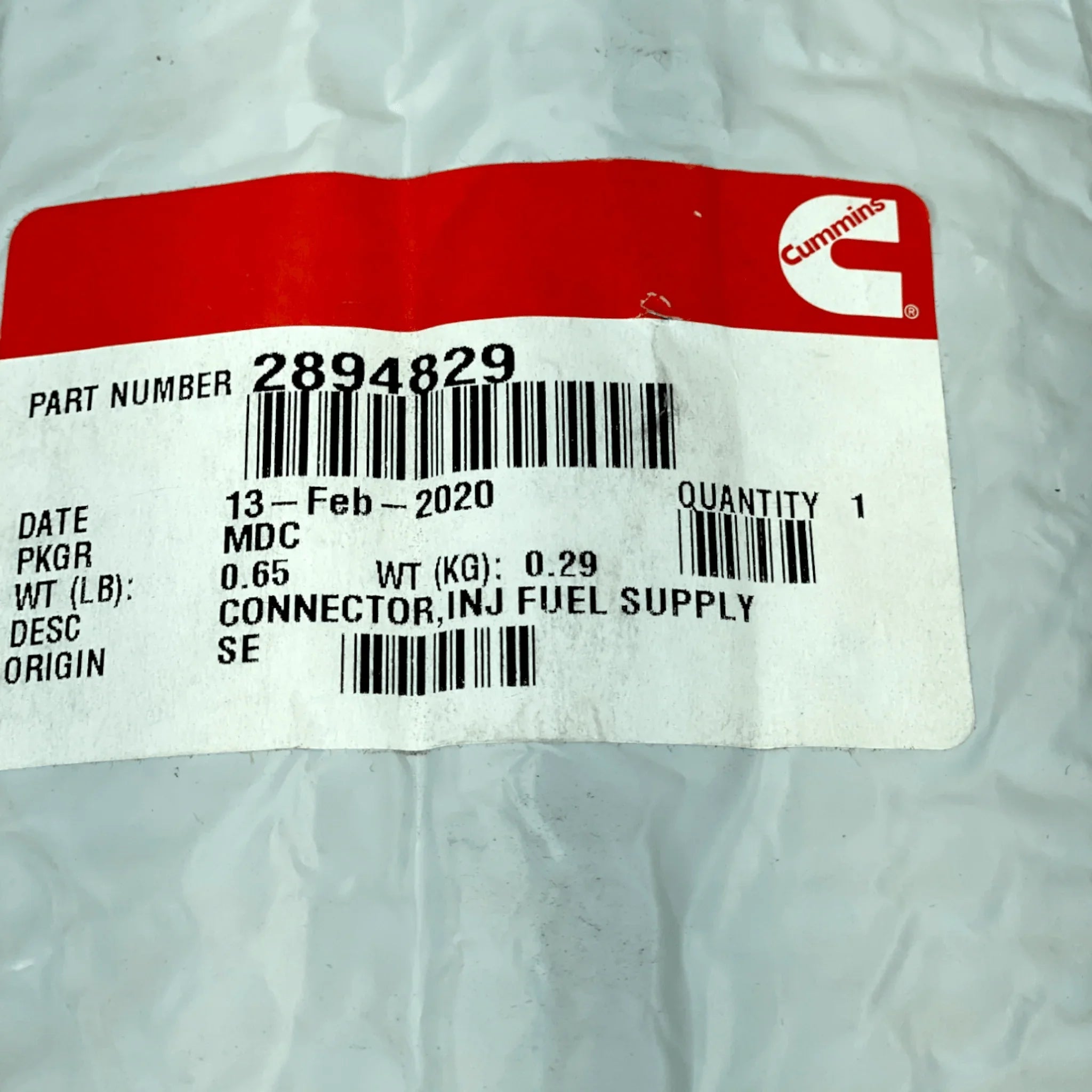 2894829 Genuine Cummins Injector Fuel Supply Connector