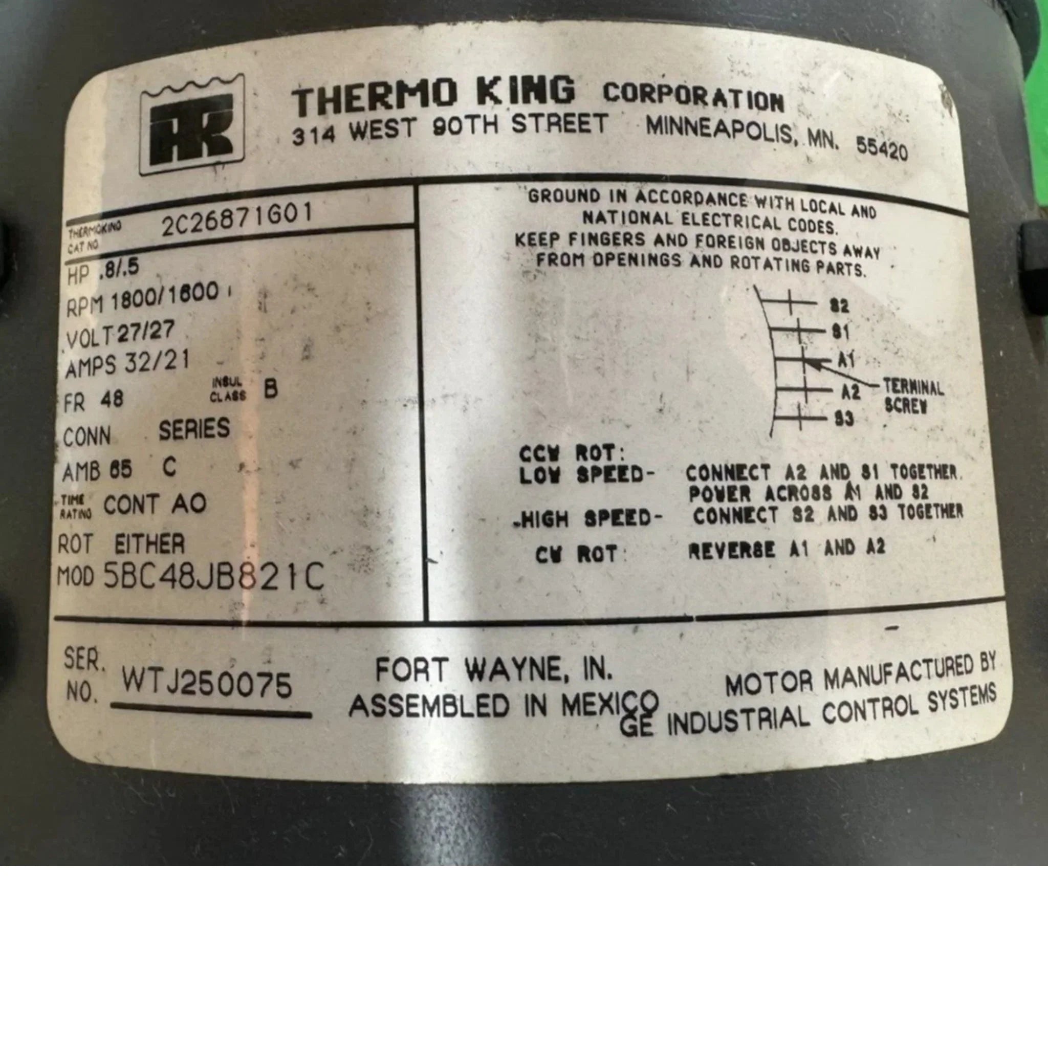 5BC48JB821C Genuine Thermo King Motor 27V