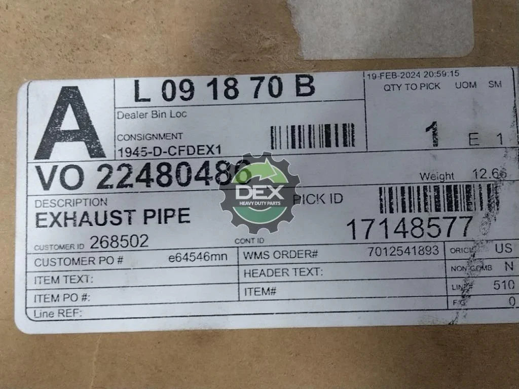 22480486 Genuine Mack Exhaust Pipe - Truck To Trailer