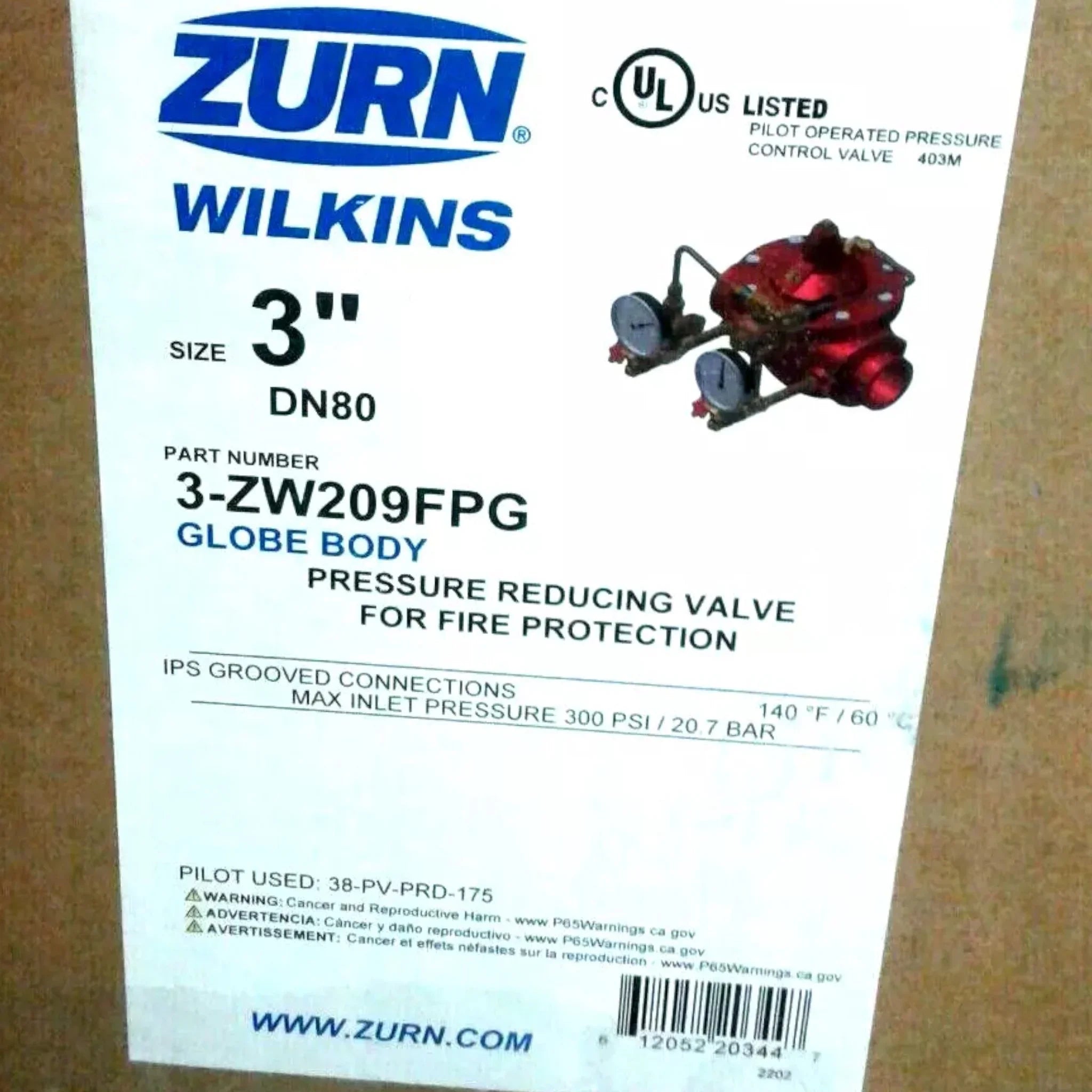 3-ZW209FPG Genuine Zurn Fire Protection Pressure Reducing Valve
