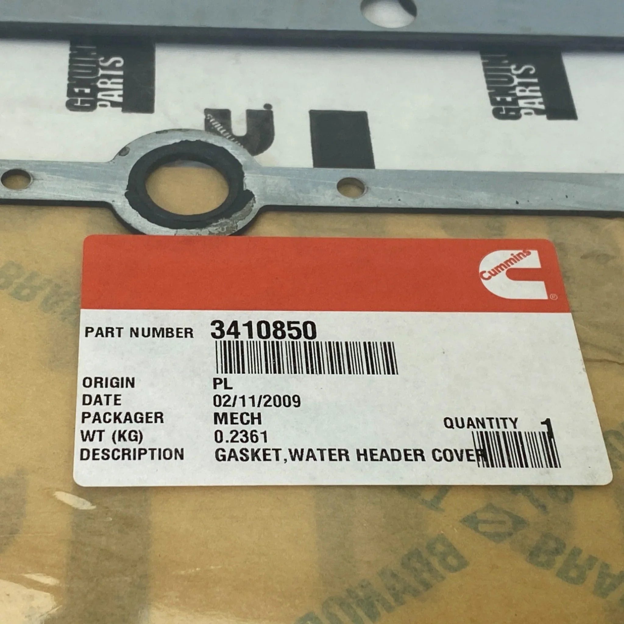 3410850 Genuine Cummins Water Header Cover Gasket