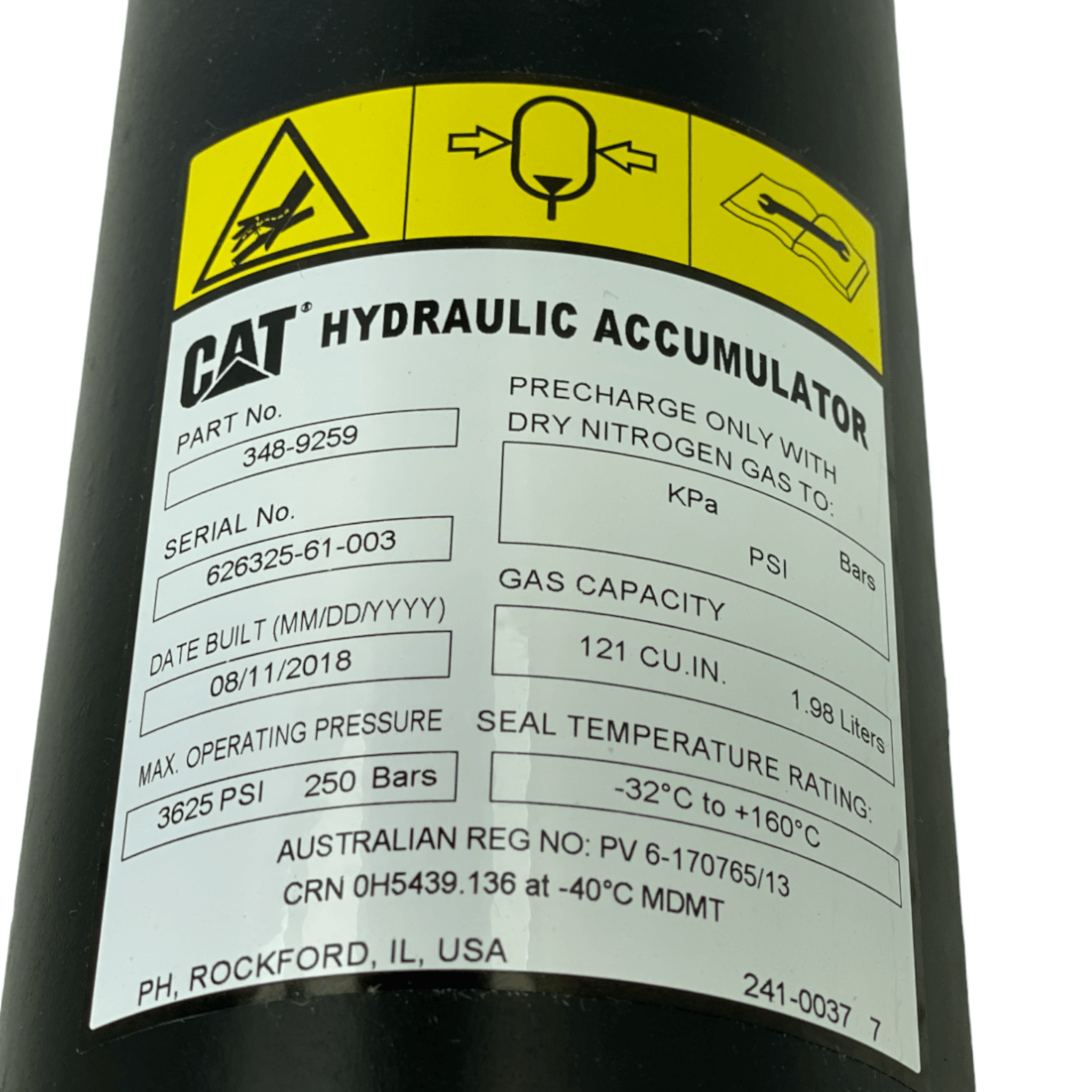 348-9259 Cat® Hydraulic Accumulator For Cat Motor Grader16M - ADVANCED TRUCK PARTS