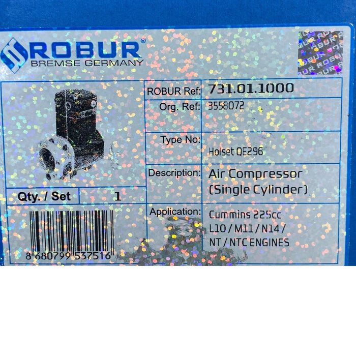 3558072 Robur Air Brake Compressor QE296 For Cummins
