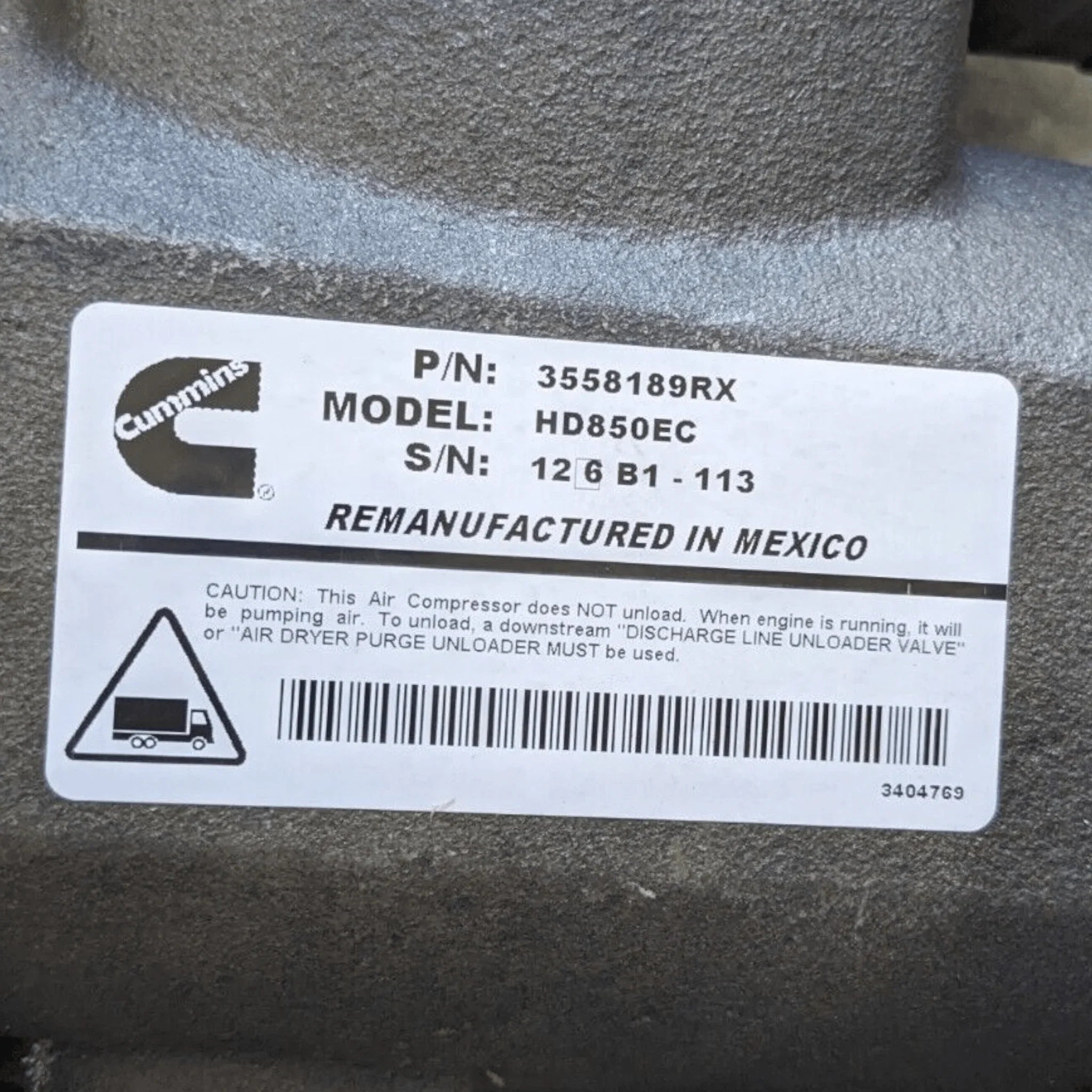 3558189RX Genuine Cummins Air Compressor QE338