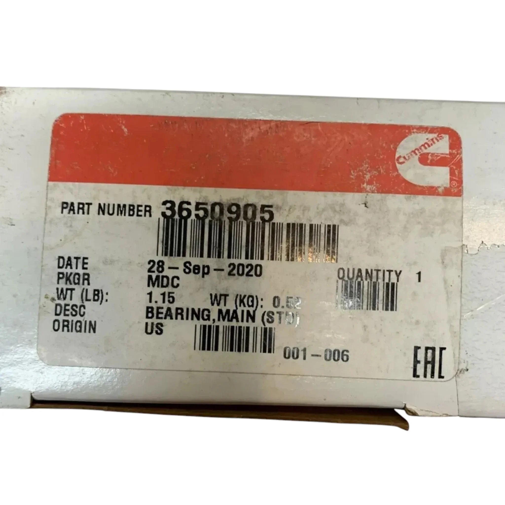 3650905 Genuine Cummins Main Bearing