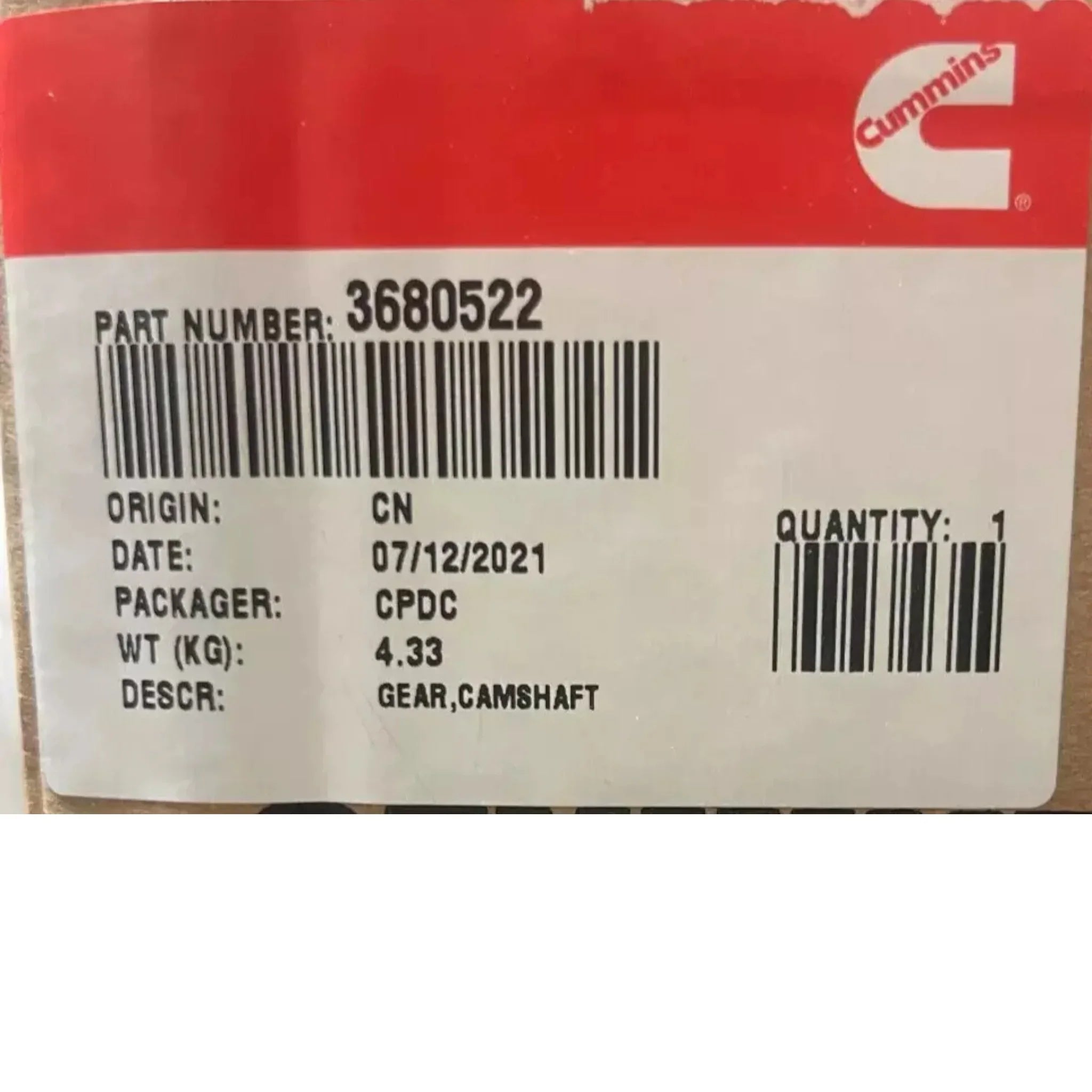 3680522 Genuine Cummins Camshaft Gear