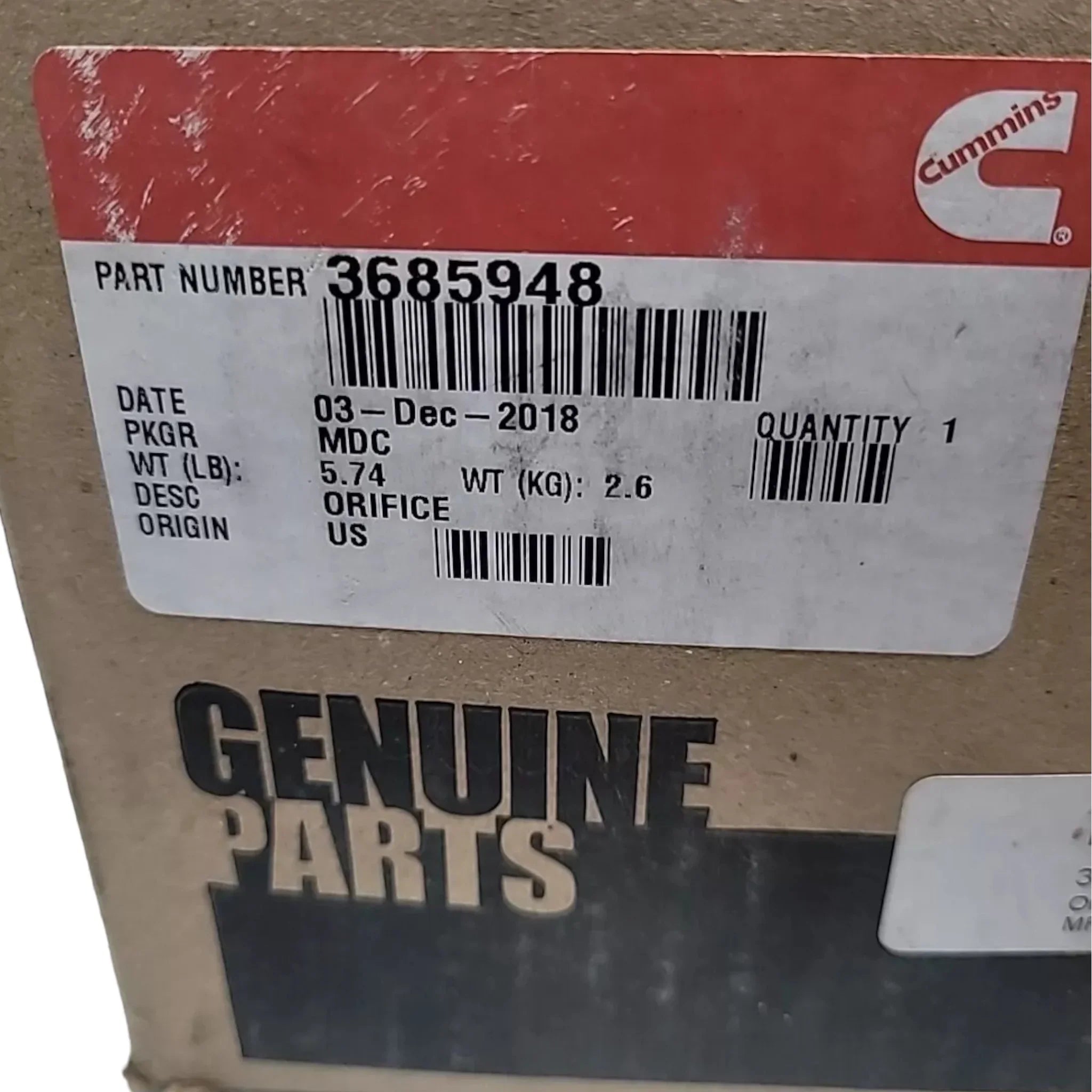 3685948 Genuine Cummins EGR Exhaust Gas Recirculation Valve