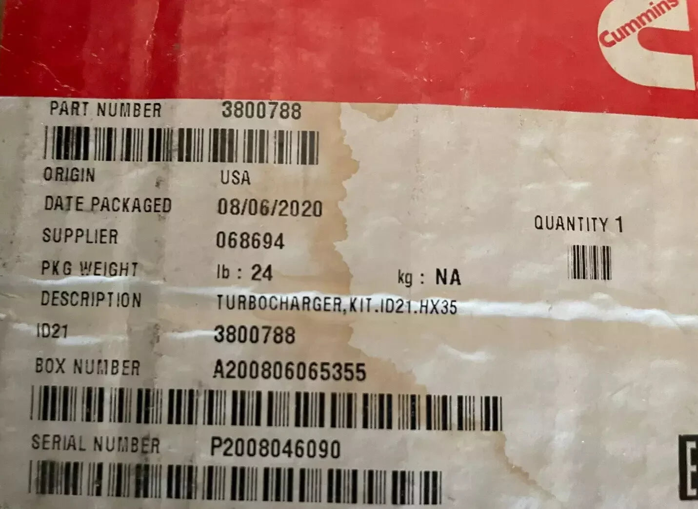 3800788 Genuine Cummins Turbocharger HX35