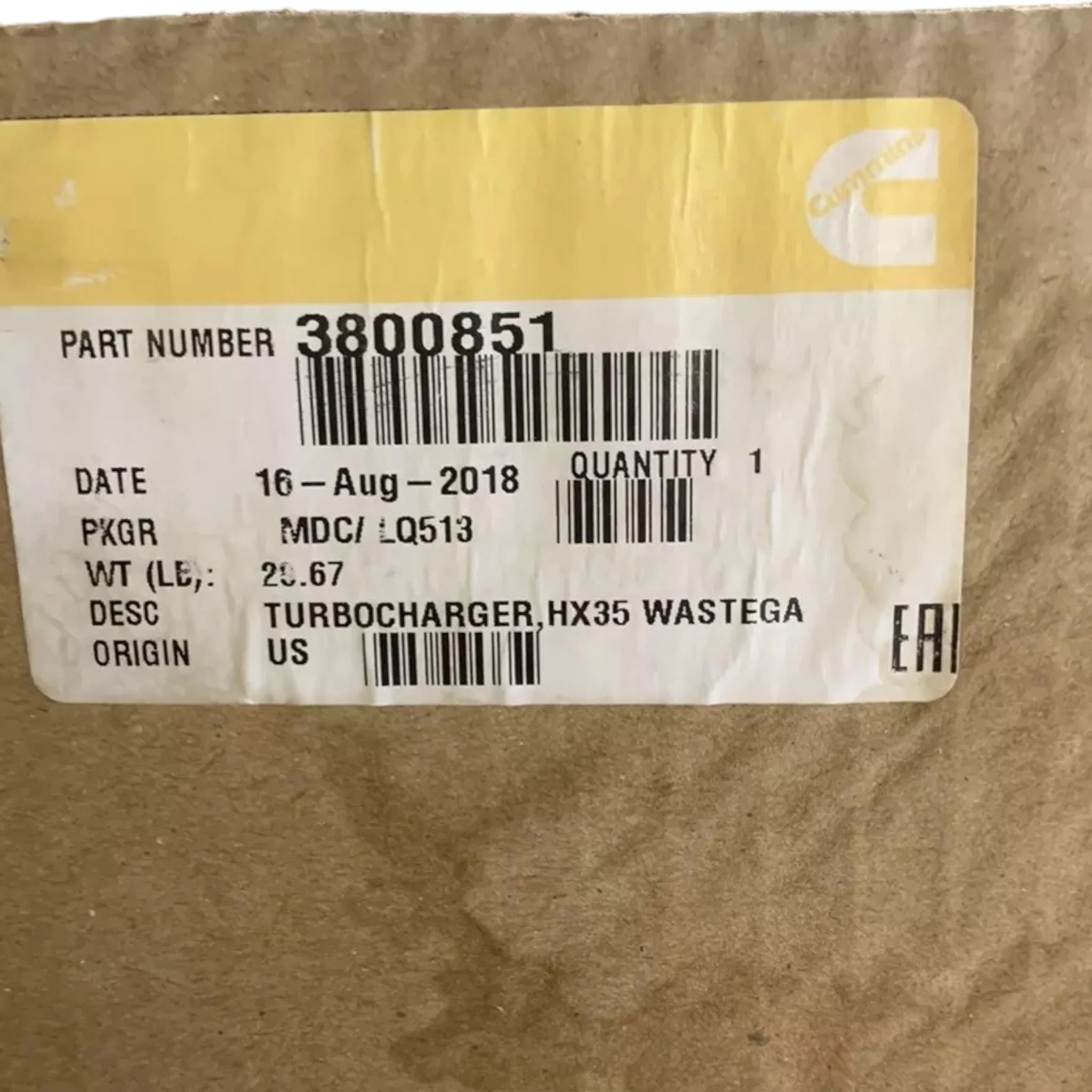 3800851 Genuine Cummins Turbocharger HX35W