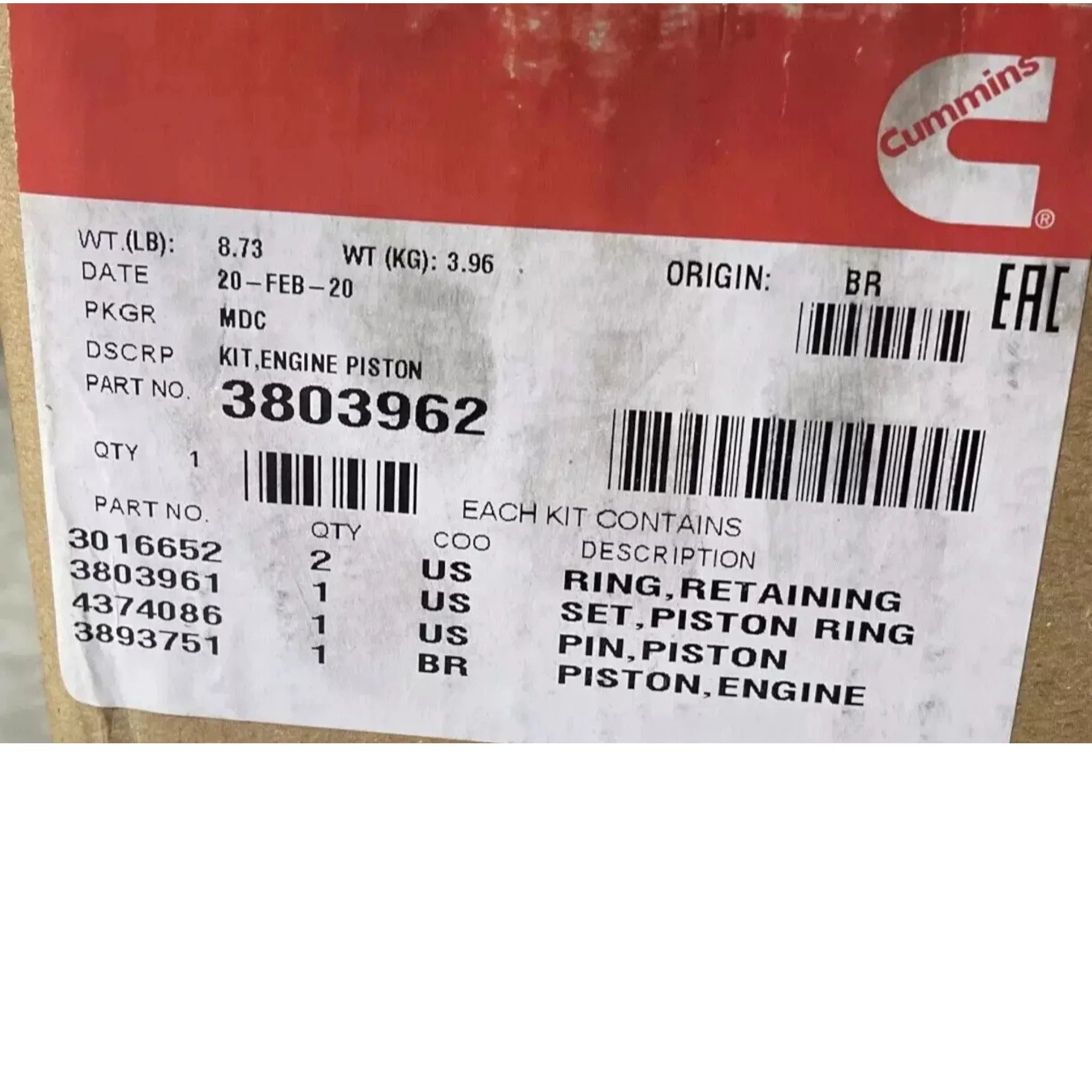3803556 Genuine Cummins Engine Piston Kit