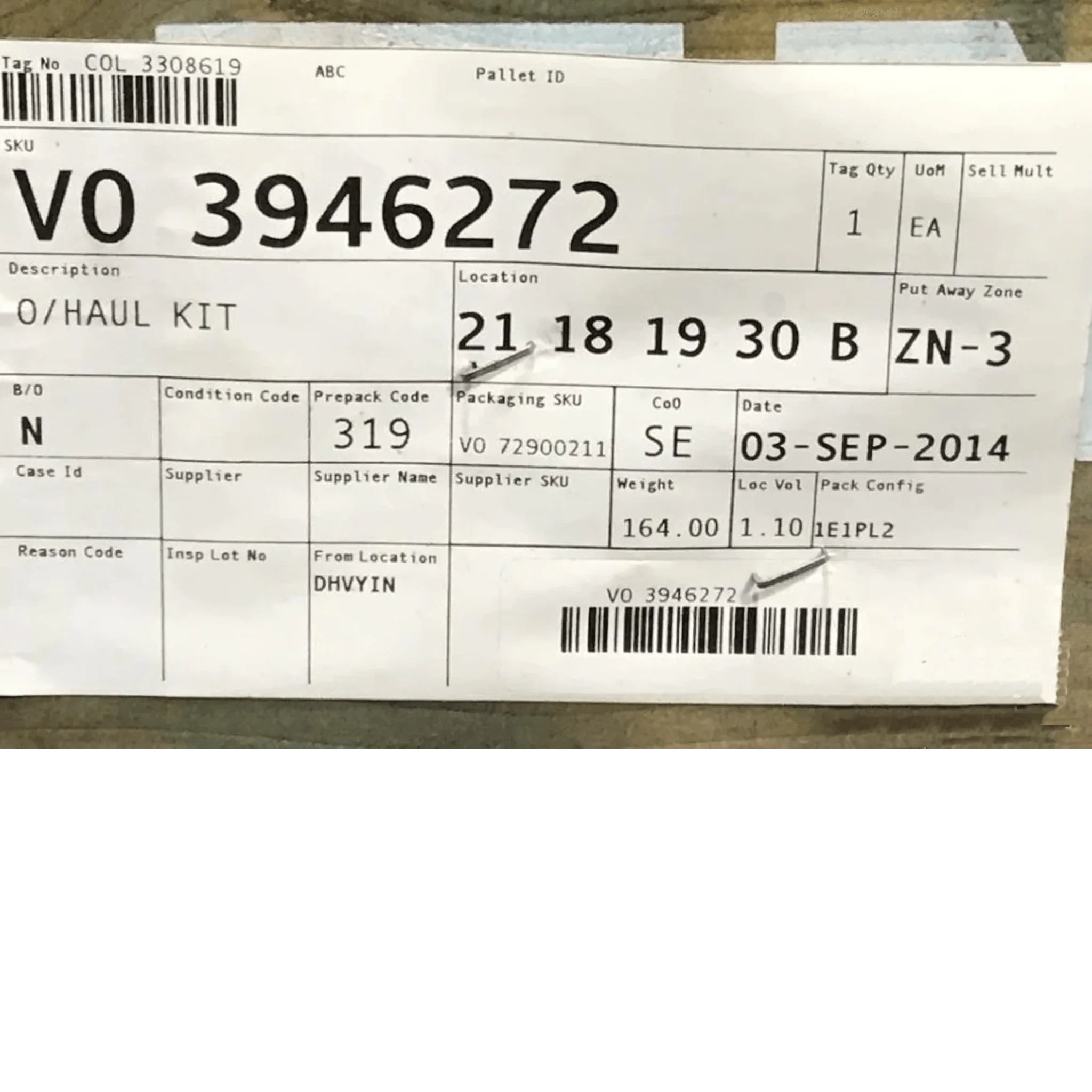 3946272 Genuine Volvo O/Haul Kit - Truck To Trailer