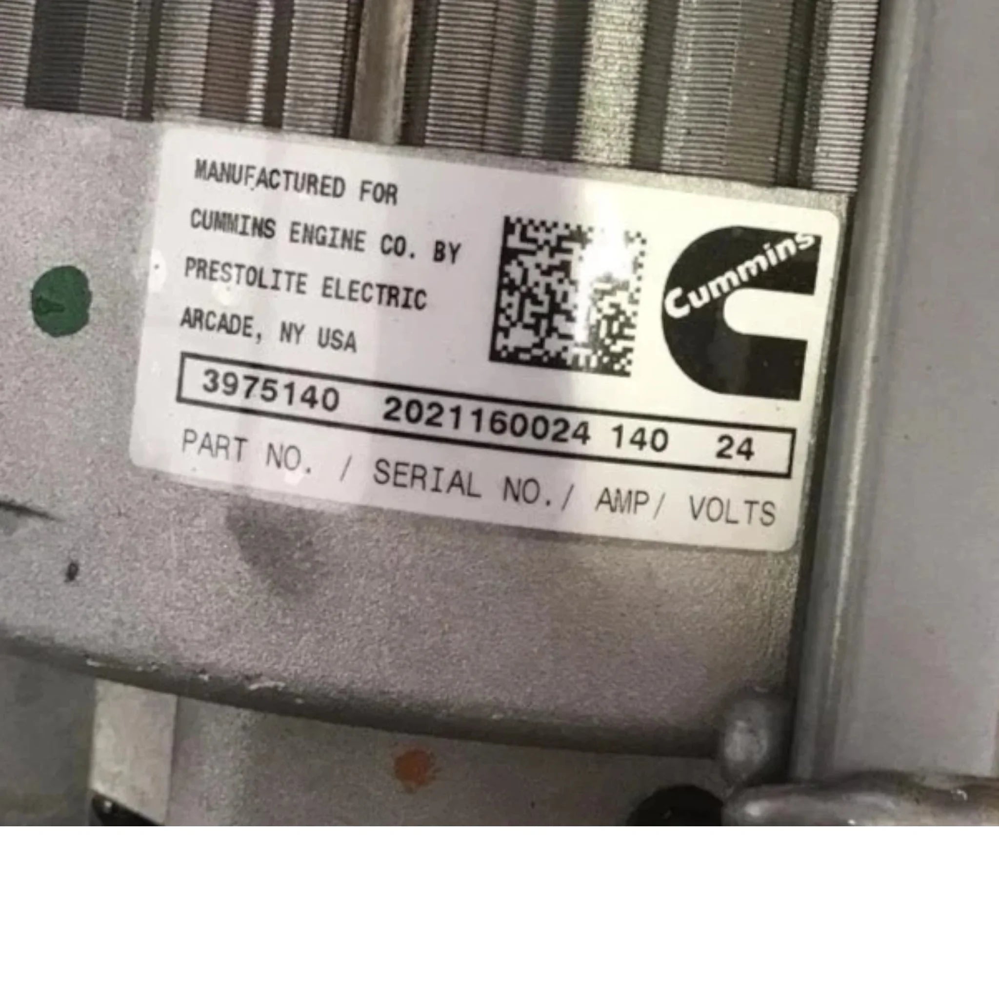 3975140RX Genuine Cummins Alternator 24V 140A