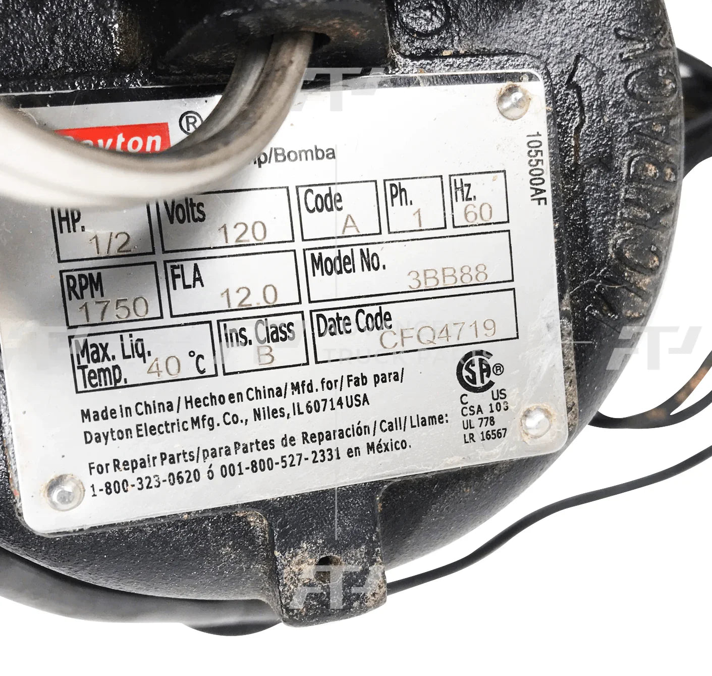 3Bb88 Dayton Automatic Submersible Sewage Pump 1/2 Hp 12 Amps 1 Phase