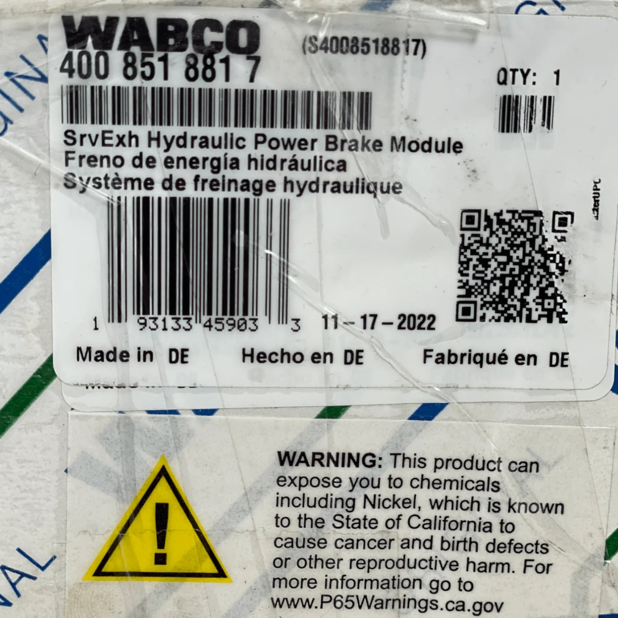 400 851 881 7 Genuine Wabco ECU Hydraulic Brake Service Exchange